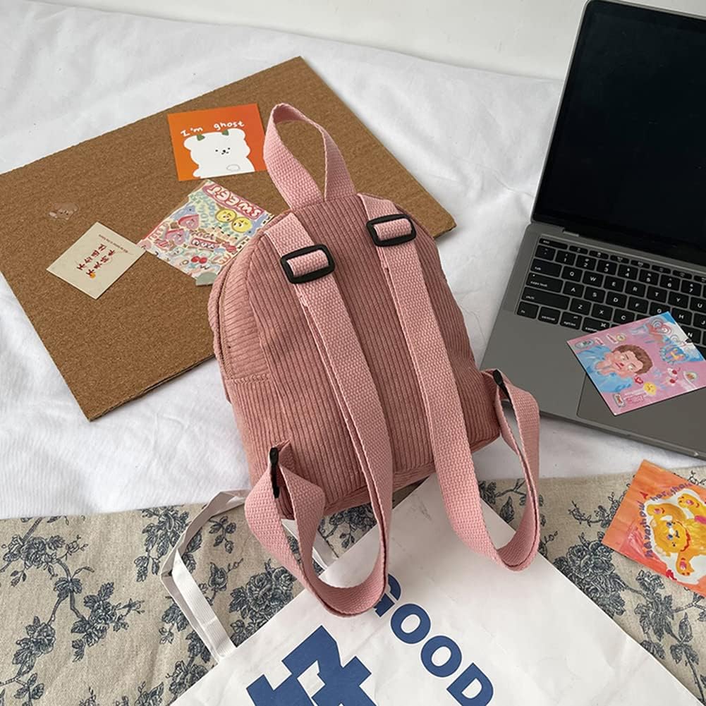 Stylish Mini Corduroy Backpack Purse for Women - Cute Small Backpack with Adjustable Straps, Lightweight & Durable (Pink) - Perfect for Travel, Shopping & Daily Use