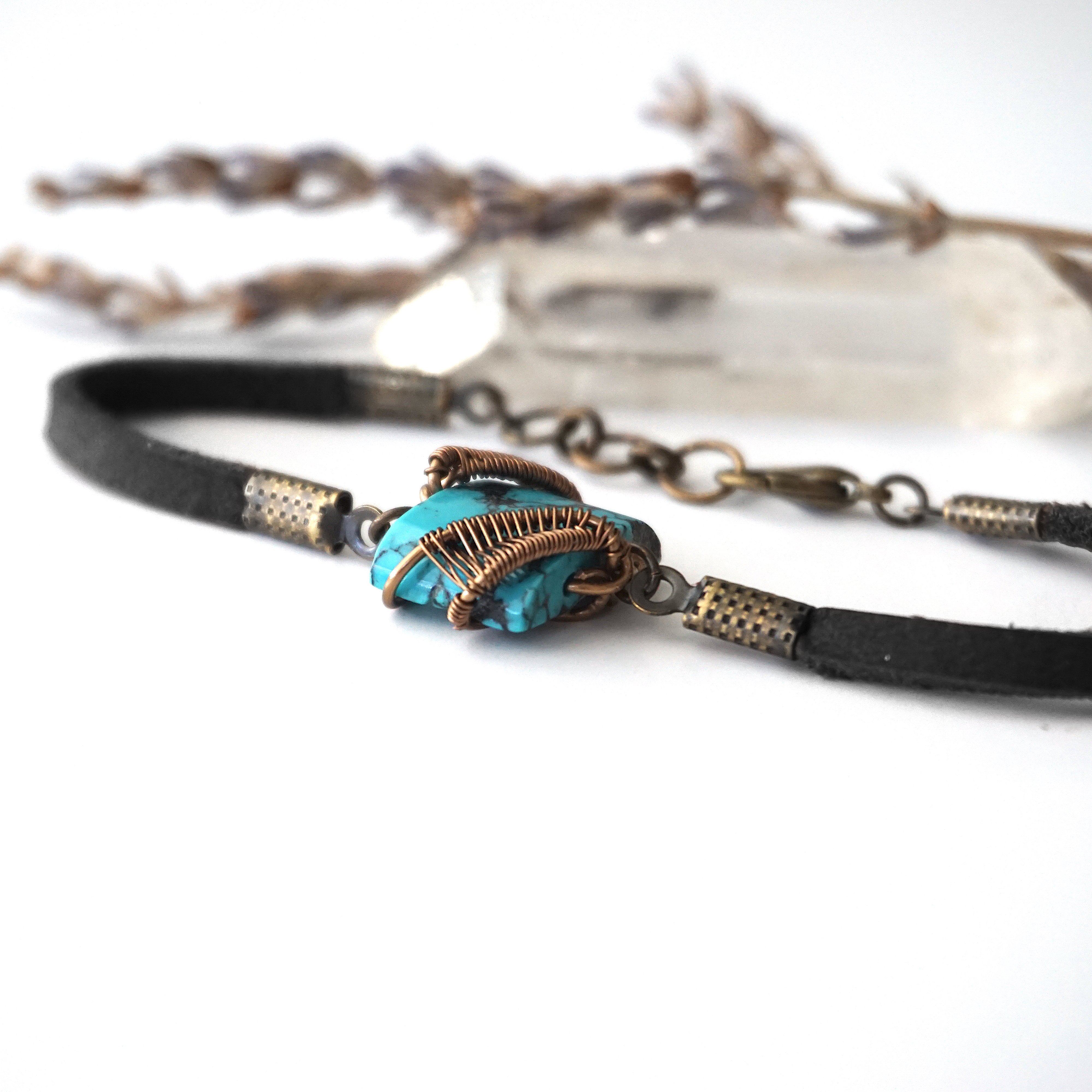 Turquoise Leather Bracelet - Adjustable Handmade Beaded Bracelet for Women - Black or Brown Leather - Boho Jewelry for Everyday Wear & Gift Giving