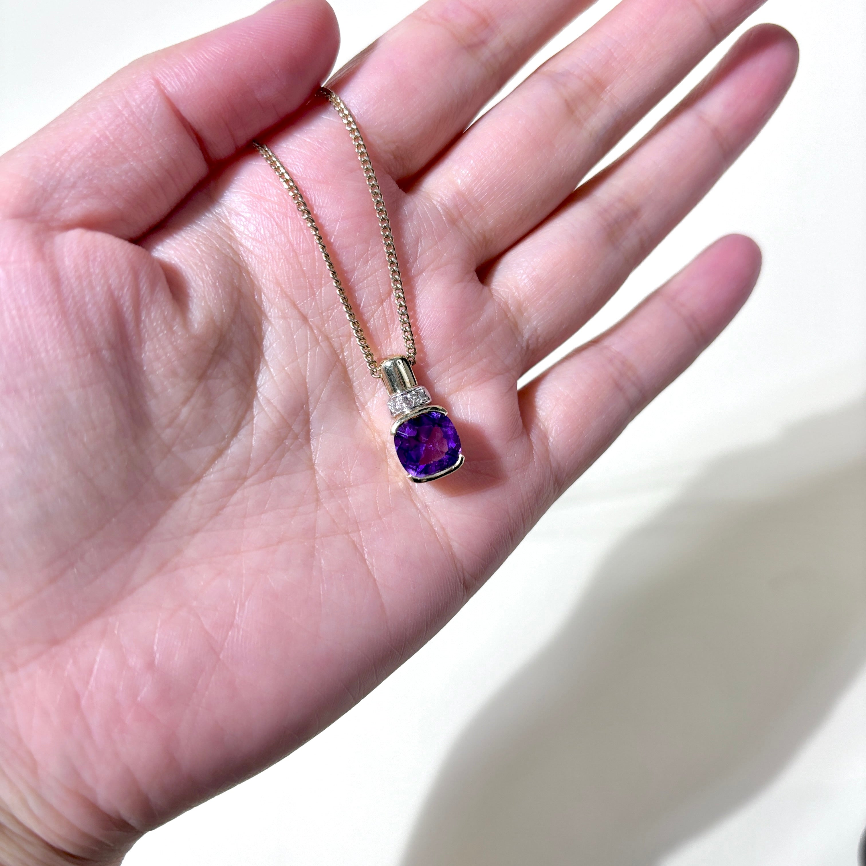 10K Yellow Gold Amethyst and Diamond Pendant Necklace for Women - 2.31ct Natural Amethyst & 0.03ctw Diamond Accents - 25 Inch Chain - Elegant Jewelry Gift for Birthday, Anniversary & Valentine's Day