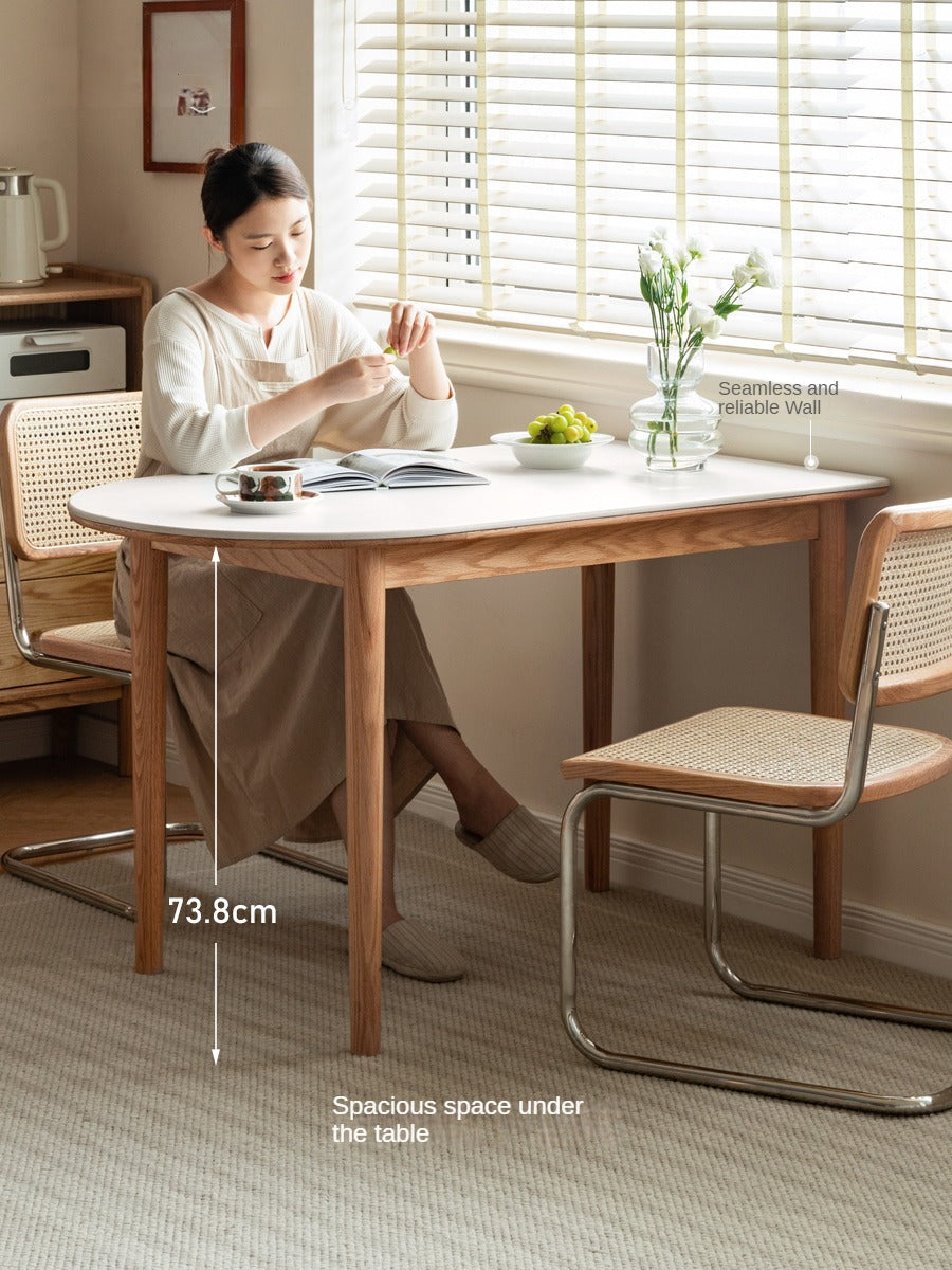 Solid Oak Wood Rock Slab Semi-Circular Dining Table - Rustic Modern Farmhouse Style for Kitchen, Dining Room & Outdoor Patio