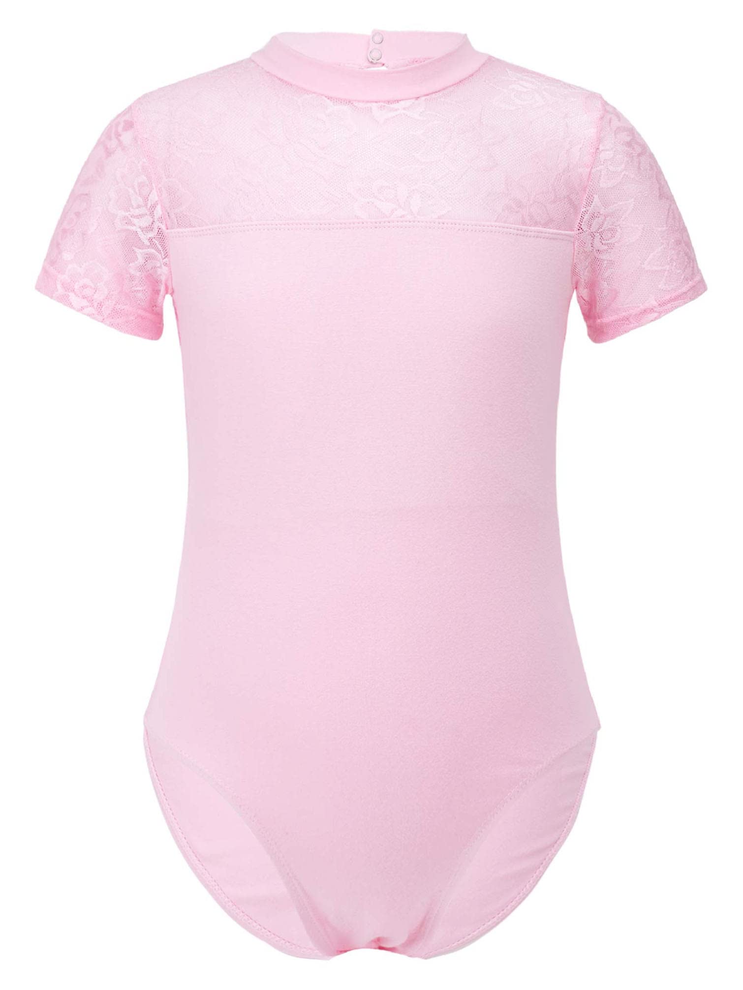 TiaoBug Girls Floral Lace Leotard - Mock Turtleneck Ballet Dance Leotard with Short Sleeves for Gymnastics & Ballet | Perfect for Dance Class, Recitals & Performance Costumes