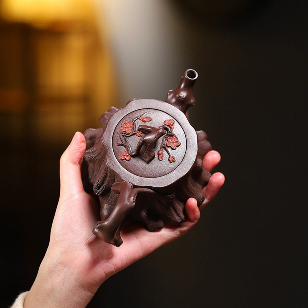 Premium Yixing Purple Clay Teapot - Handcrafted Plum Tree Stump Design | Authentic Chinese Zisha Teapot for Oolong & Pu-erh Tea | Perfect Gift for Tea Lovers & Home Decor