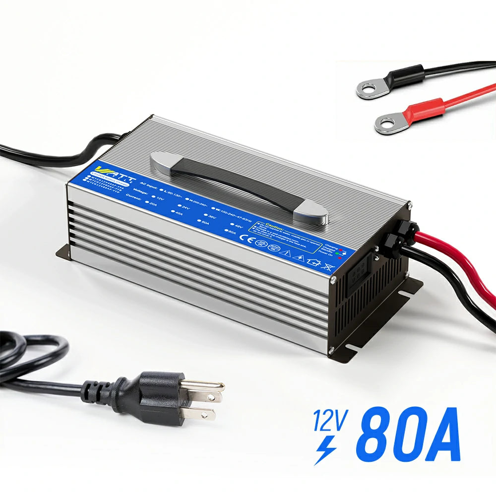 14.6V 80A LiFePO4 Battery Charger with Aluminum Shell - Fast Charging for Golf Carts, Solar Systems & Marine Applications