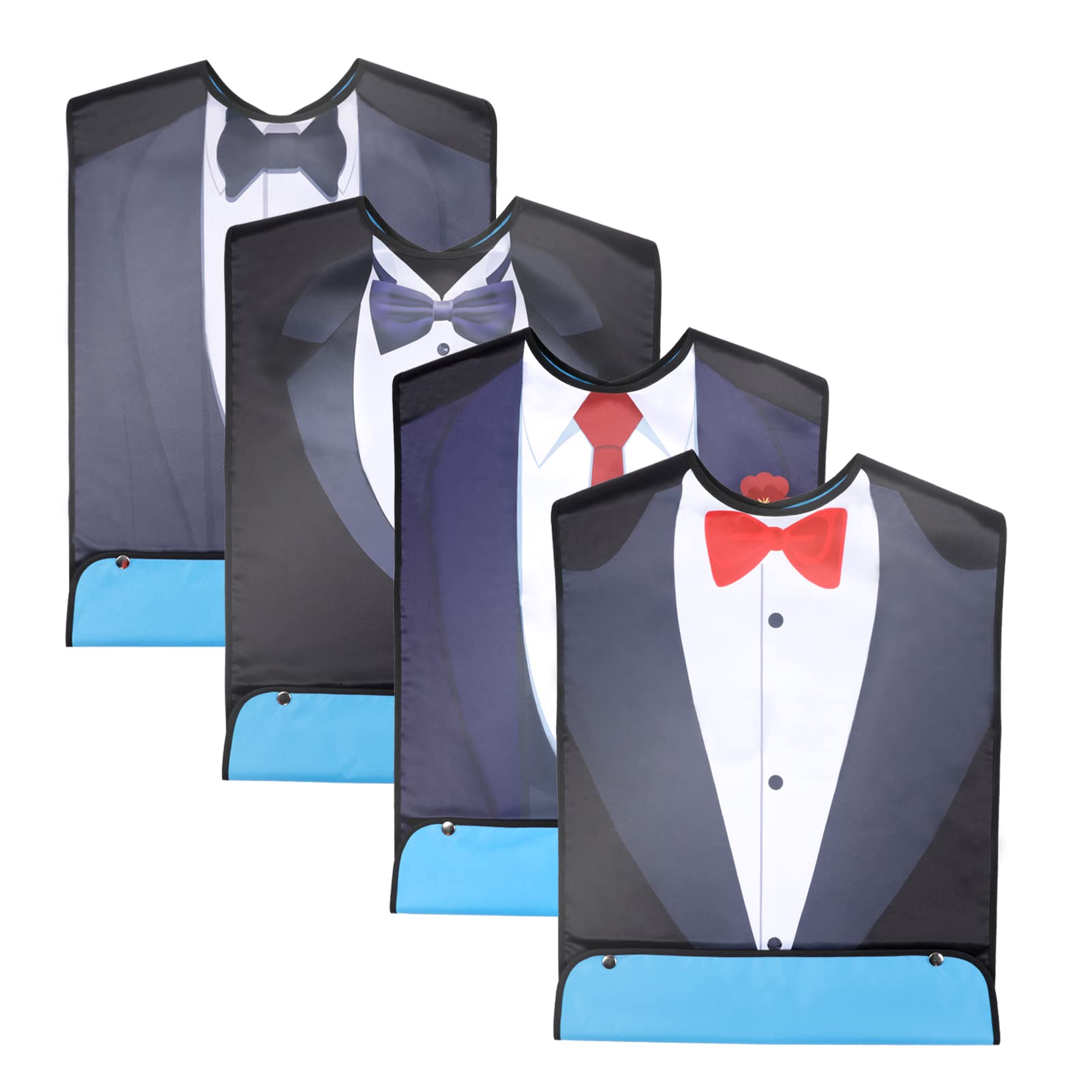 Luckits 4 Pack Reusable Waterproof Adult Bibs for Men & Elderly - Soft Washable Eating Aprons for Dining, Funny Cloth Protector for Elderly Patients, Men & Women - Perfect for Mealtime, Nursing Homes & Dementia Care