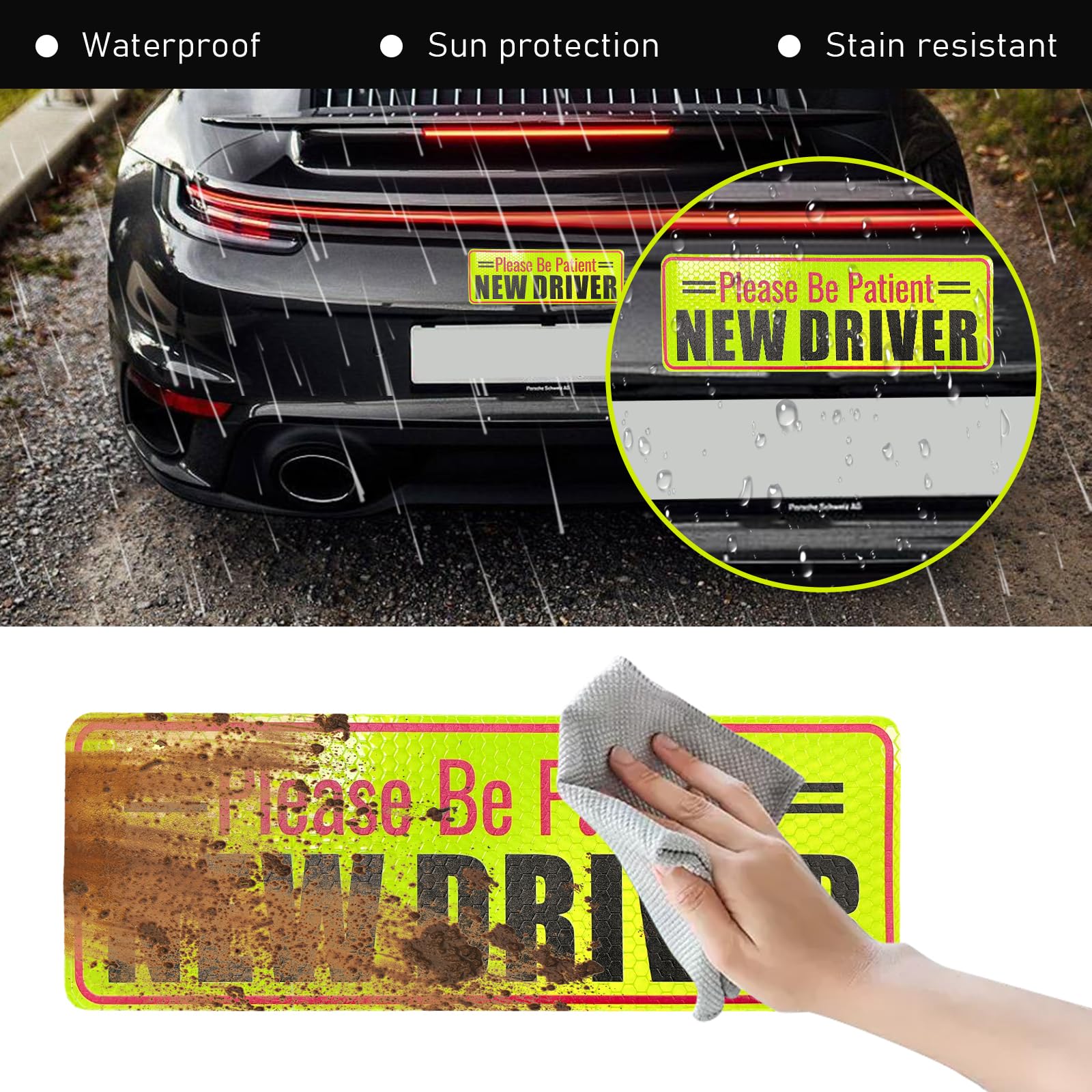 Ziciner 2-Pack Reflective Student Driver Magnets for Cars - New Driver Safety Signs with 'Please Be Patient' Decals - Beginner Warning Bumper Magnets (Style 7) - Perfect for Teen Drivers & Driving Schools