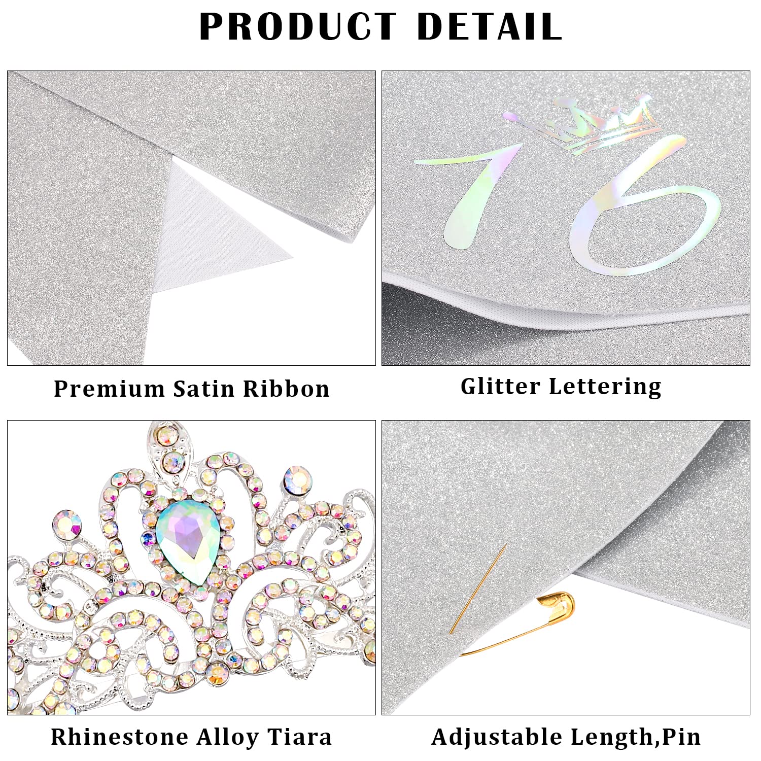 Sweet 16 Birthday Decorations Set - Silver Tiara & Sash for Girls | 16th Birthday Party Supplies, Women's Birthday Crown & Gifts | Perfect for Sweet Sixteen Celebrations, Quinceañeras & Special Milestone Parties