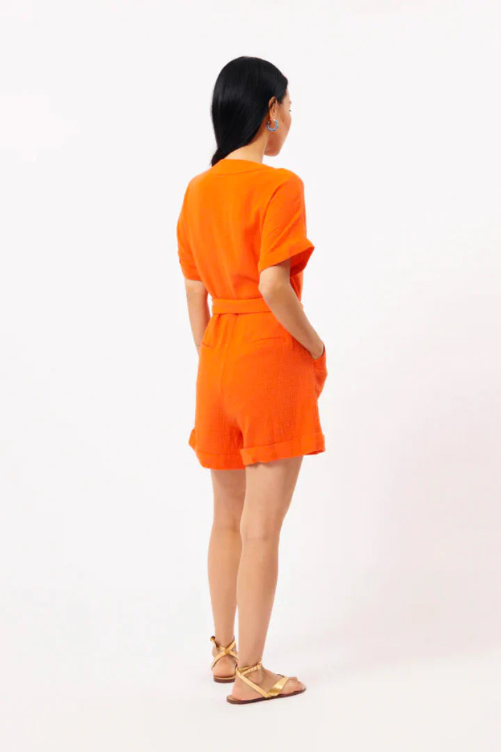 Lika Women's Playsuit Jumpsuit - Orange Romper for Summer, Casual Outfit, Beachwear, Lounge Wear - Perfect for Vacation, Party, and Everyday Comfort