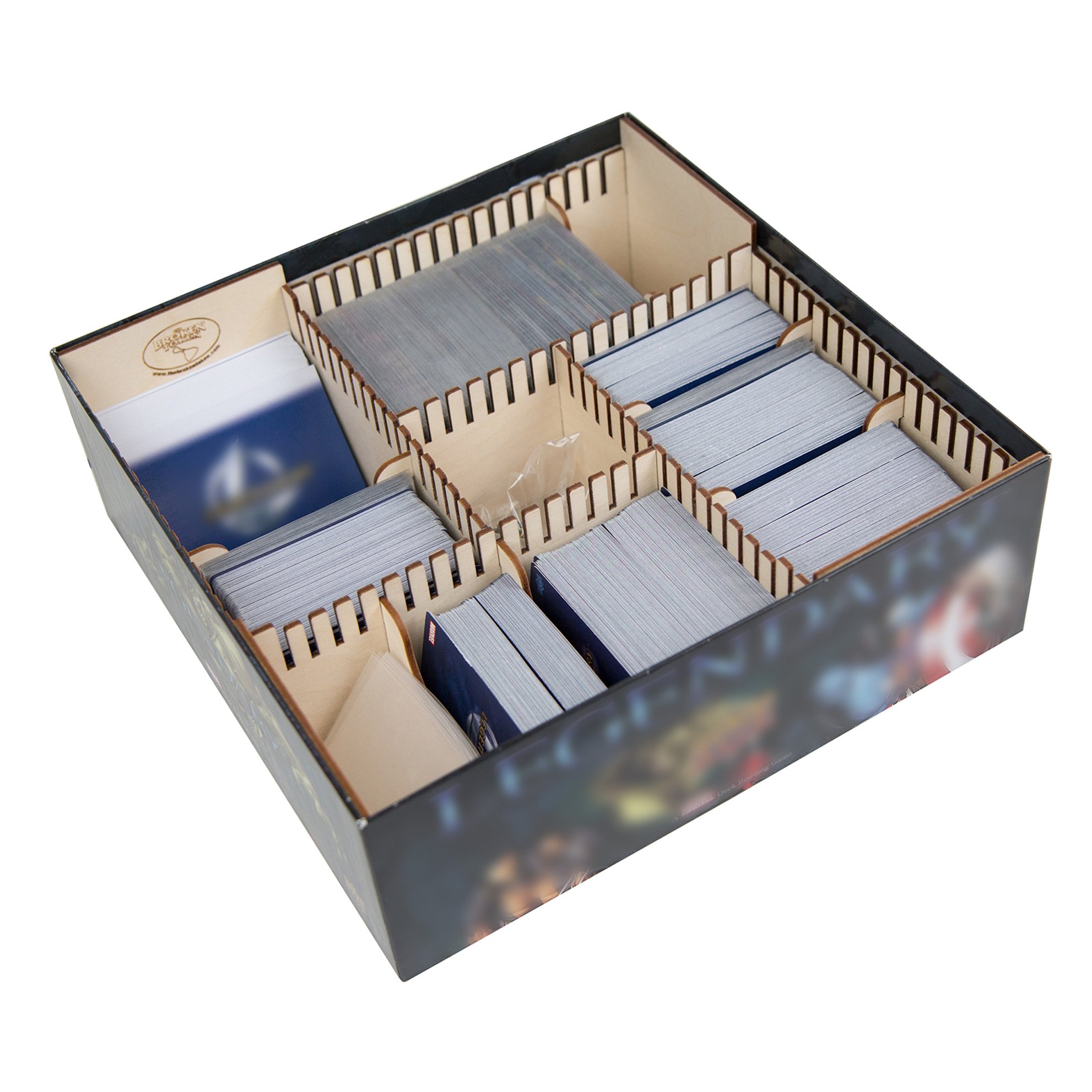 Marvel Legendary Card Game Organizer - Wooden Storage Box with Trays & Dividers | Compatible with The Broken Token | Perfect for Board Game Storage & Organization