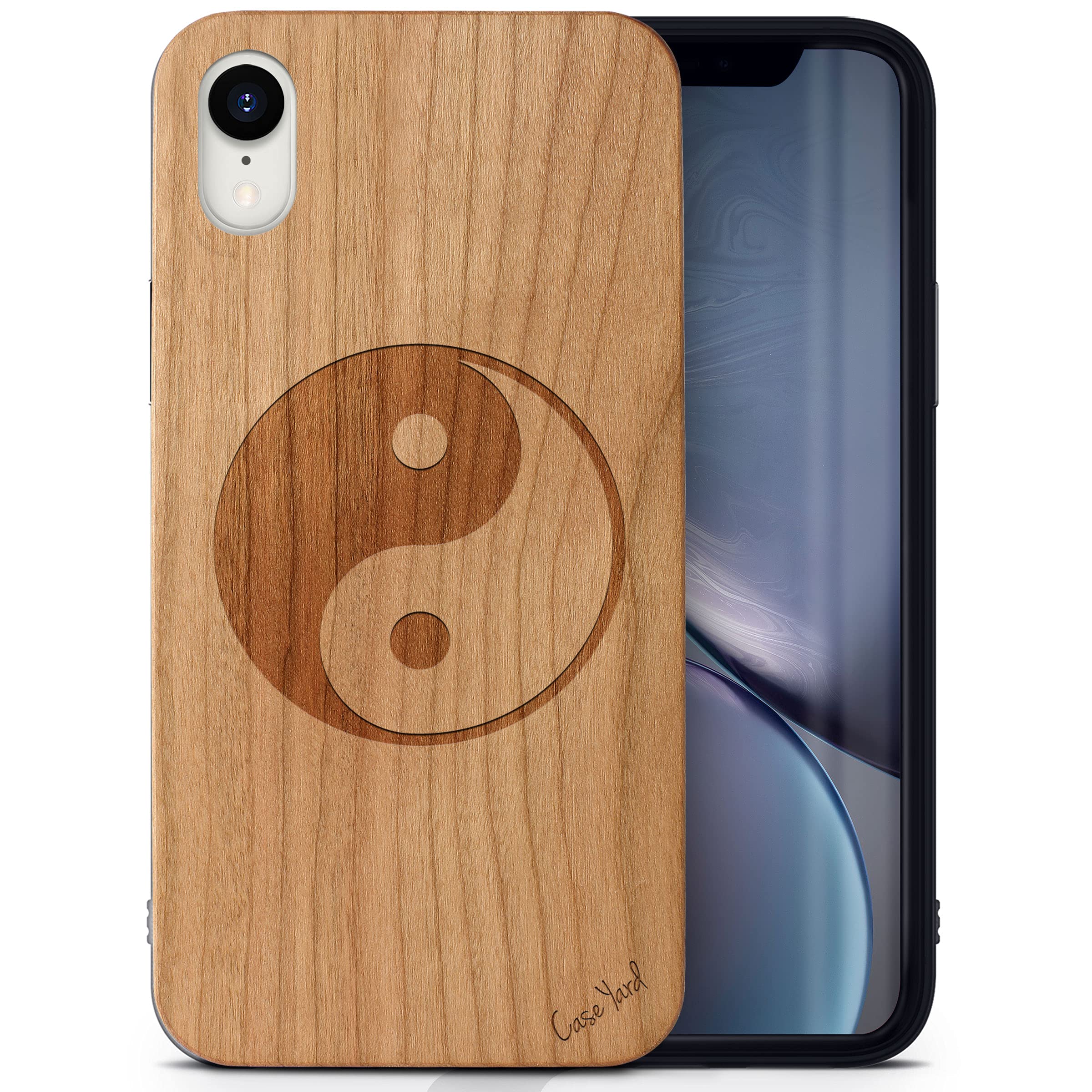 CaseYard Cherry Wood iPhone XR Case - Laser Engraved Yin Yang Design, Slim Fit Shockproof Protective Cover for Men & Women | Perfect for Outdoor Activities, Travel & Daily Use