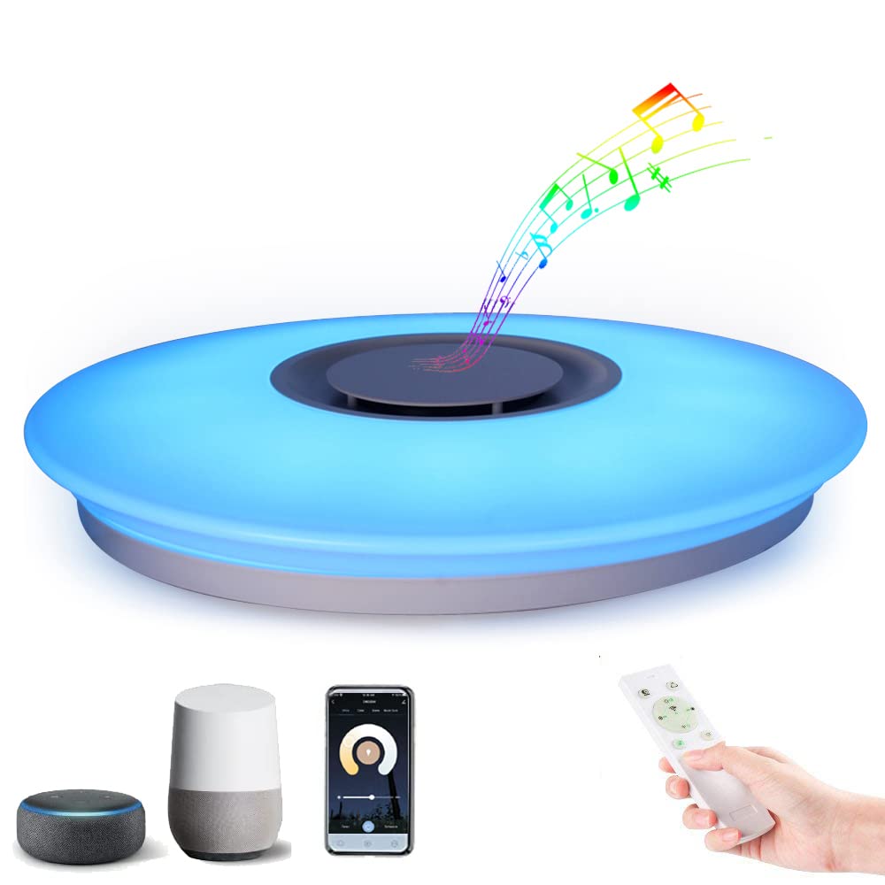 HOREVO 15-inch Smart Ceiling Light with Bluetooth Speaker, Alexa & Google Home Compatible - Modern LED Room Lighting for Bedroom, Living Room, Kitchen | Perfect for Home Entertainment & Ambient Lighting