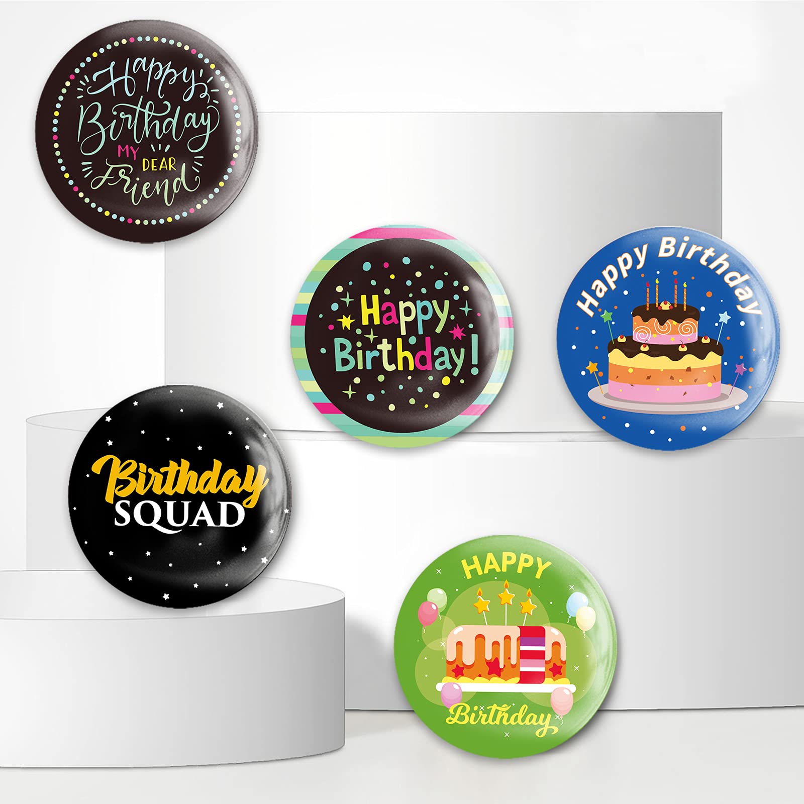 GLOBLELAND 9-Piece Happy Birthday Button Pins Set - Colorful 2.25 Inch Birthday Party Pins for Men & Women - Fun Brooches for Birthday Celebrations, Gifts & Events