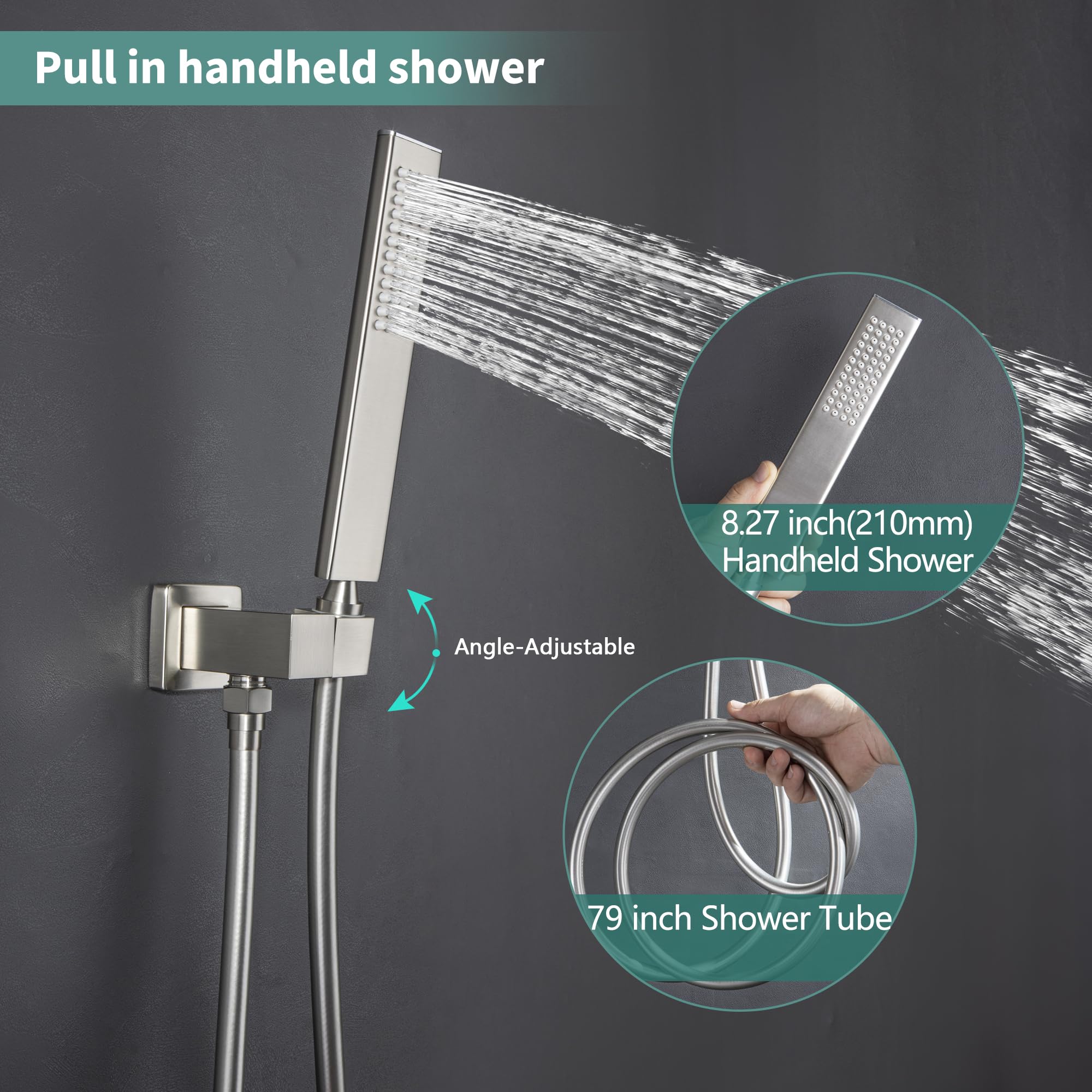 SKOWLL Ceiling Mounted Shower System - 2 Function Shower Control Valve with High Pressure Shower Head & Handheld Spray Combo in Polished Chrome - Perfect for Modern Bathrooms & Spa-Like Shower Experience
