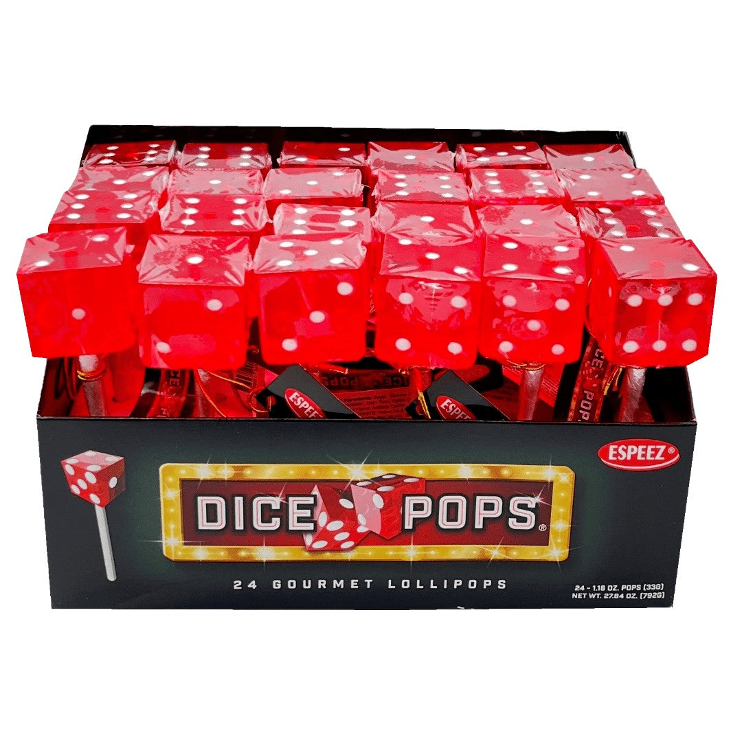 Espeez Strawberry Flavored Dice Pops - 24 Count Bulk Candy Box for Parties, Gifts & Gaming Snacks