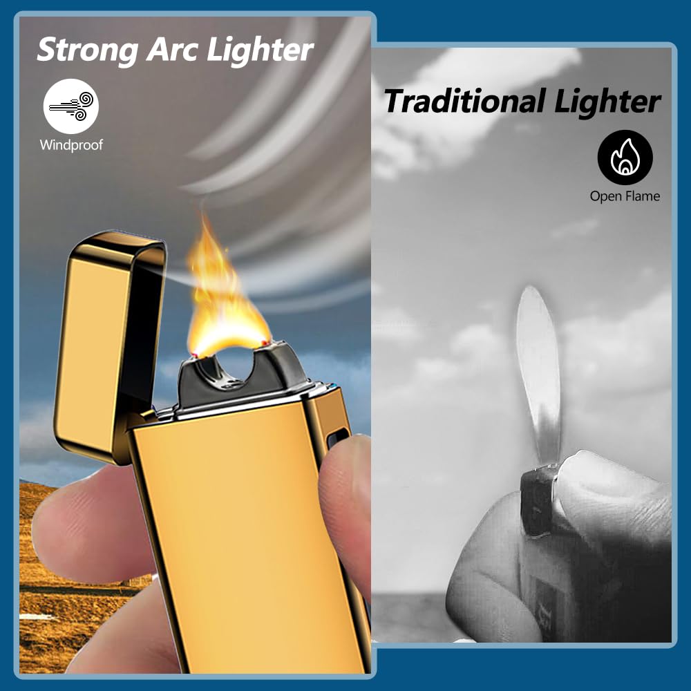 SKRFIRE Electric Candle Lighter - USB Rechargeable Plasma Arc Lighter with Gold Finish for Candles, BBQ, Fireworks | Perfect for Home Decor, Camping & Outdoor Parties