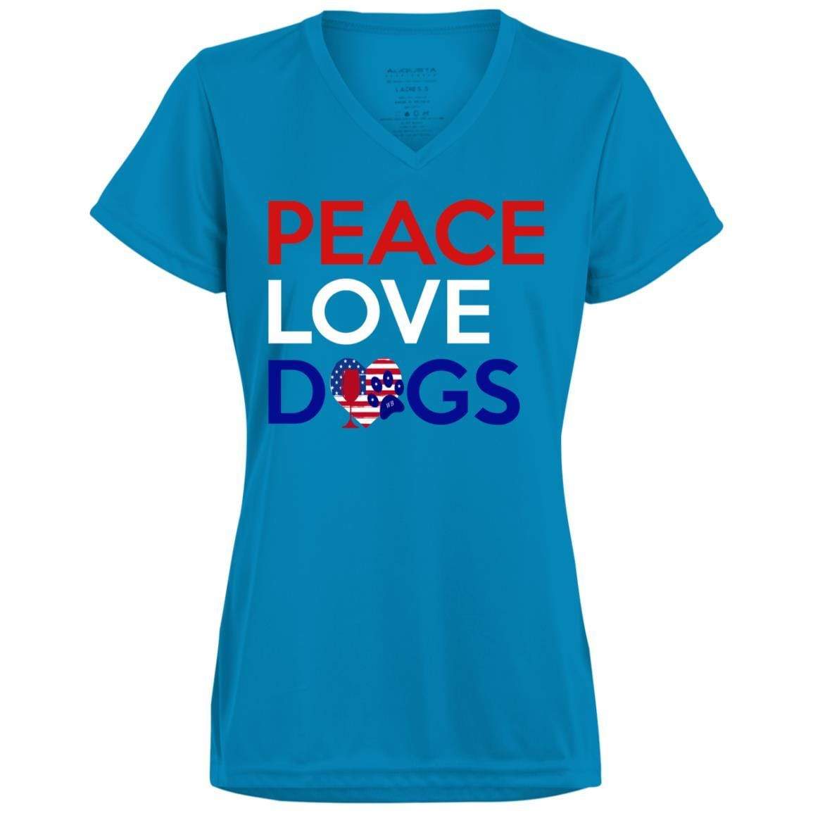 WineyBitches.Co Peace Love Dogs Moisture-Wicking Ladies T-Shirt - Perfect for Dog Lovers, Outdoor Activities & Casual Wear