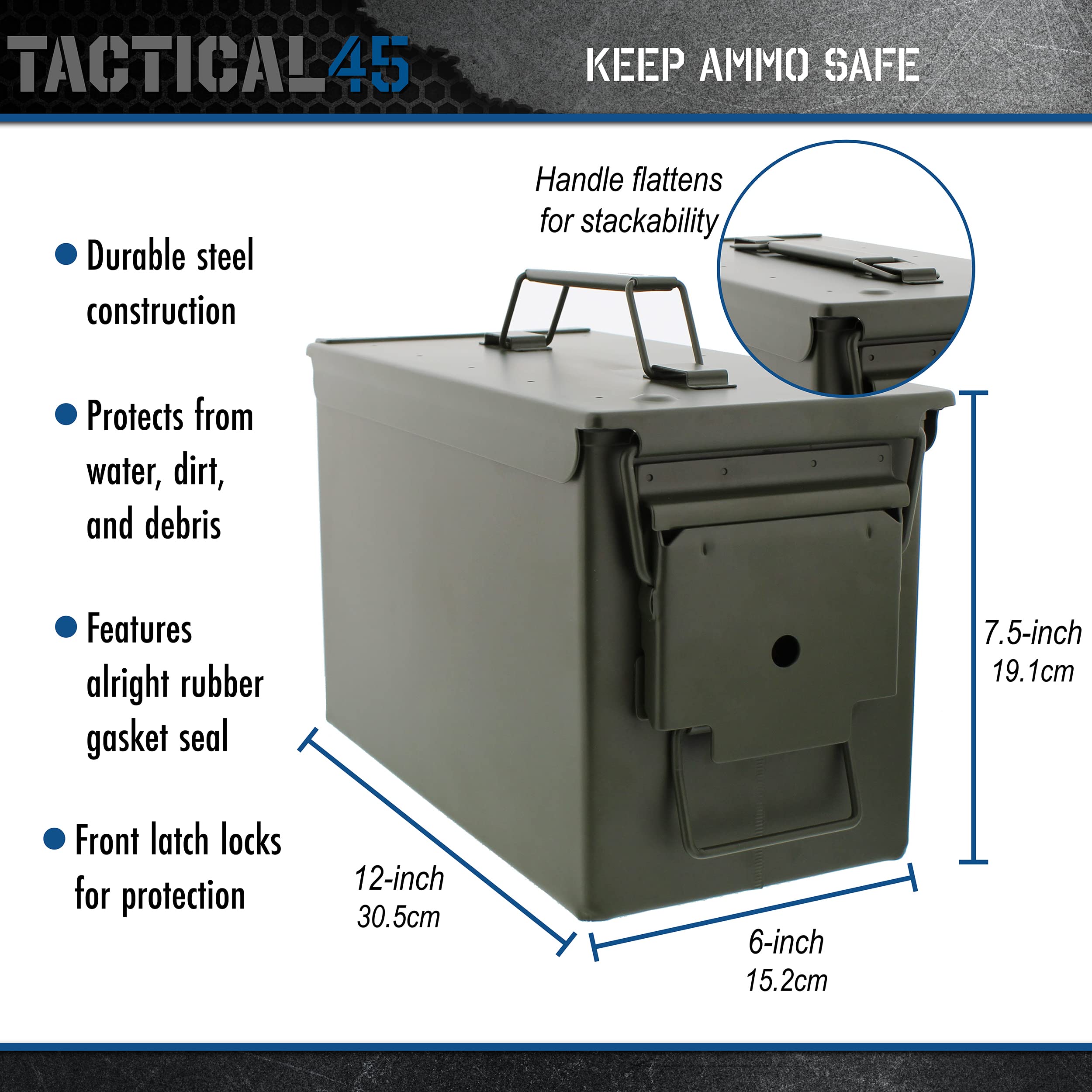 50 Cal Ammo Can Set - 4 Pack Heavy Duty Steel Ammunition Storage Boxes for Long Term Ammo & Gear Protection | Waterproof, Rustproof Military Grade Containers for Hunting, Shooting Range & Outdoor Adventures