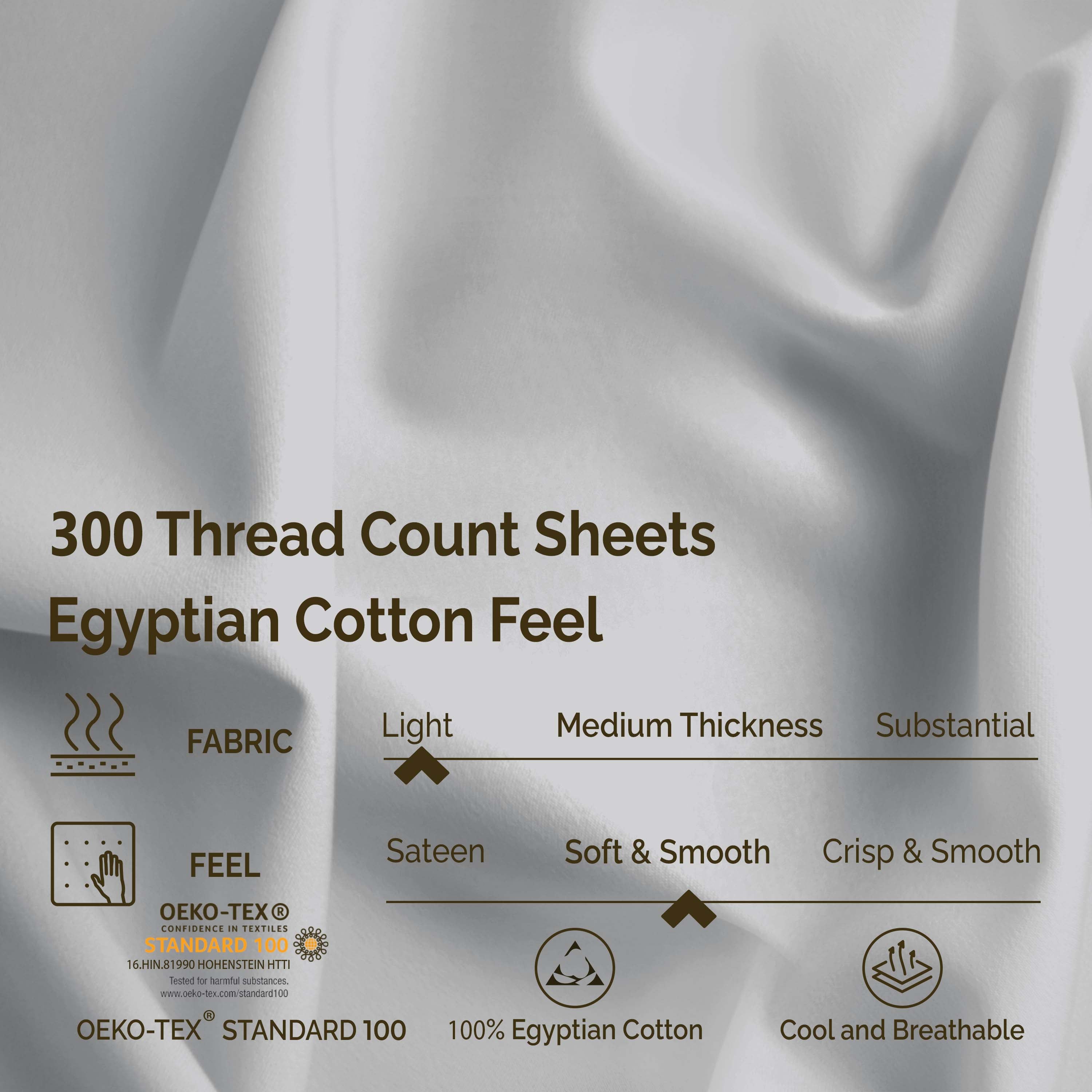 Premium 100% Egyptian Cotton 300 Thread Count Bed Sheet Set - Queen Size, 4-Piece (Flat Sheet, Fitted Sheet, 2 Pillowcases) - Soft, Breathable & Wrinkle-Resistant for Ultimate Comfort - Perfect for Luxury Hotels, Master Bedrooms & Guest Rooms
