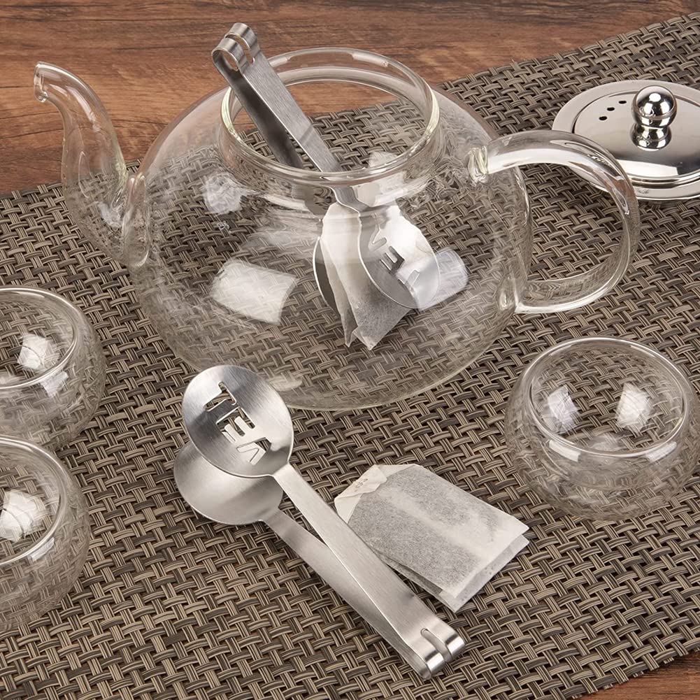 2-Pack Stainless Steel Tea Bag Squeezer & Strainer - Tea Bag Drying Tongs, Lemon Slices Holder, Loose Leaf Tea Clip for Brewing Iced Tea & Cocktails - Perfect for Kitchen, Office & Tea Party Accessories