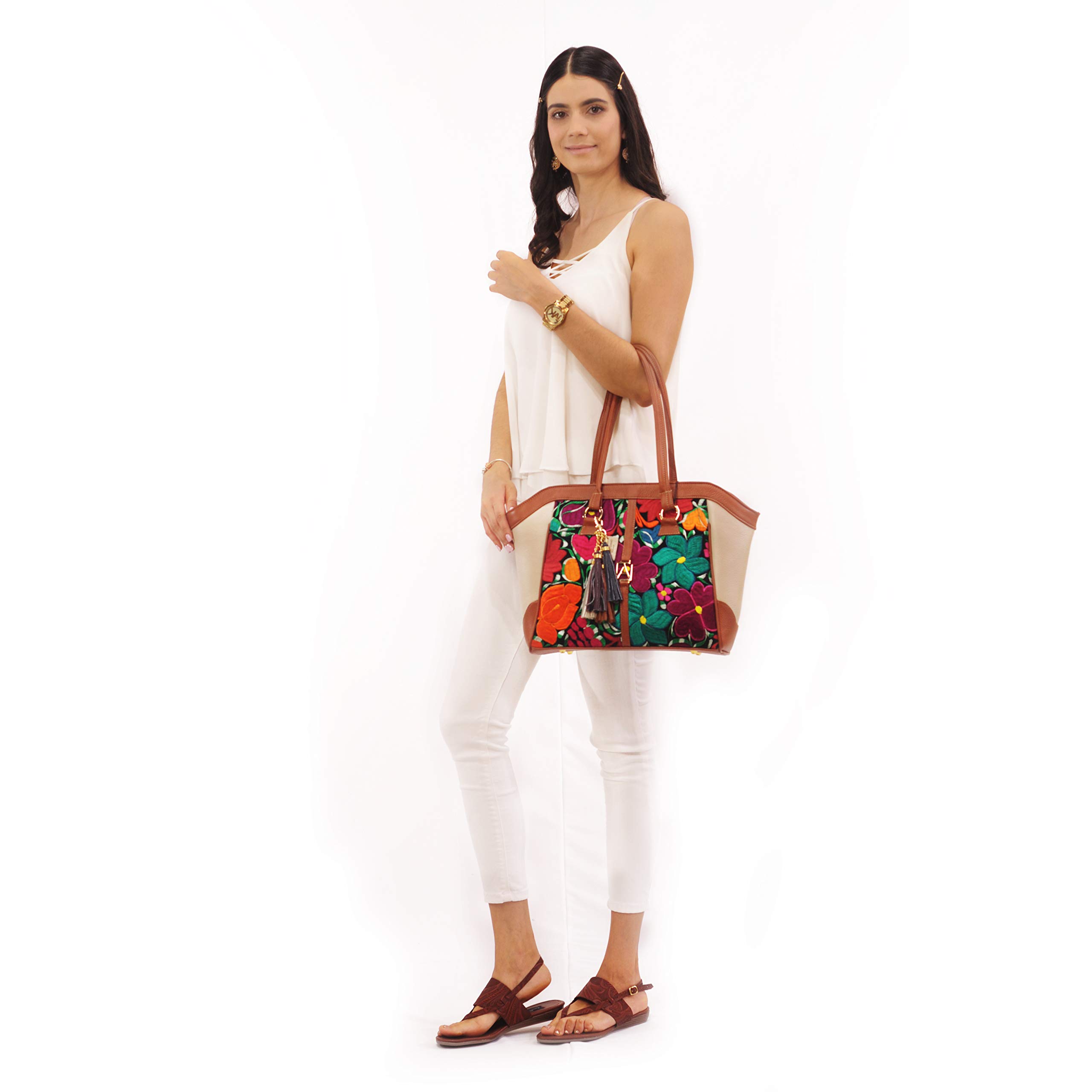 Genuine Leather Tote Bag for Women - Handcrafted Mayan Style Purse for Work & Travel