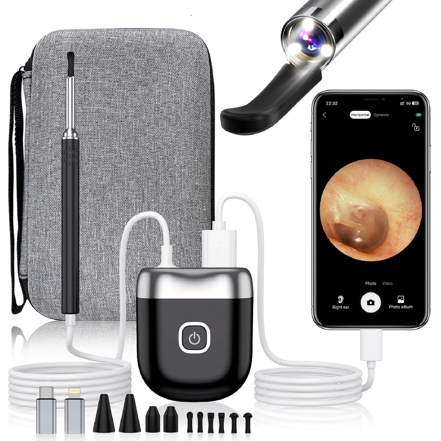1080P HD Digital Otoscope Camera with Light - Waterproof Ear Wax Removal Tool & 6 Ear Pick Spoons - Ear Cleaning Kit for iOS & Android - Perfect for Home Ear Care, ENT Exams, and Kids' Ear Hygiene