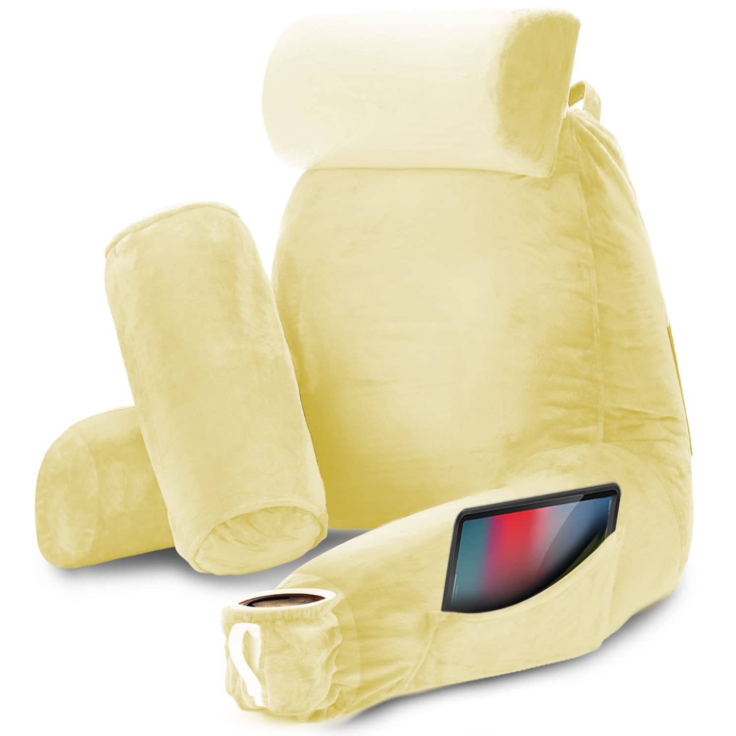 Nestl Reading Pillow with Shredded Memory Foam - Large Back Support Pillow for Sitting in Bed, Reading, Watching TV | Vanilla Yellow Bed Rest Pillow with Pockets | Perfect for Cozy Reading Nook, Dorm Room, or Living Room Relaxation
