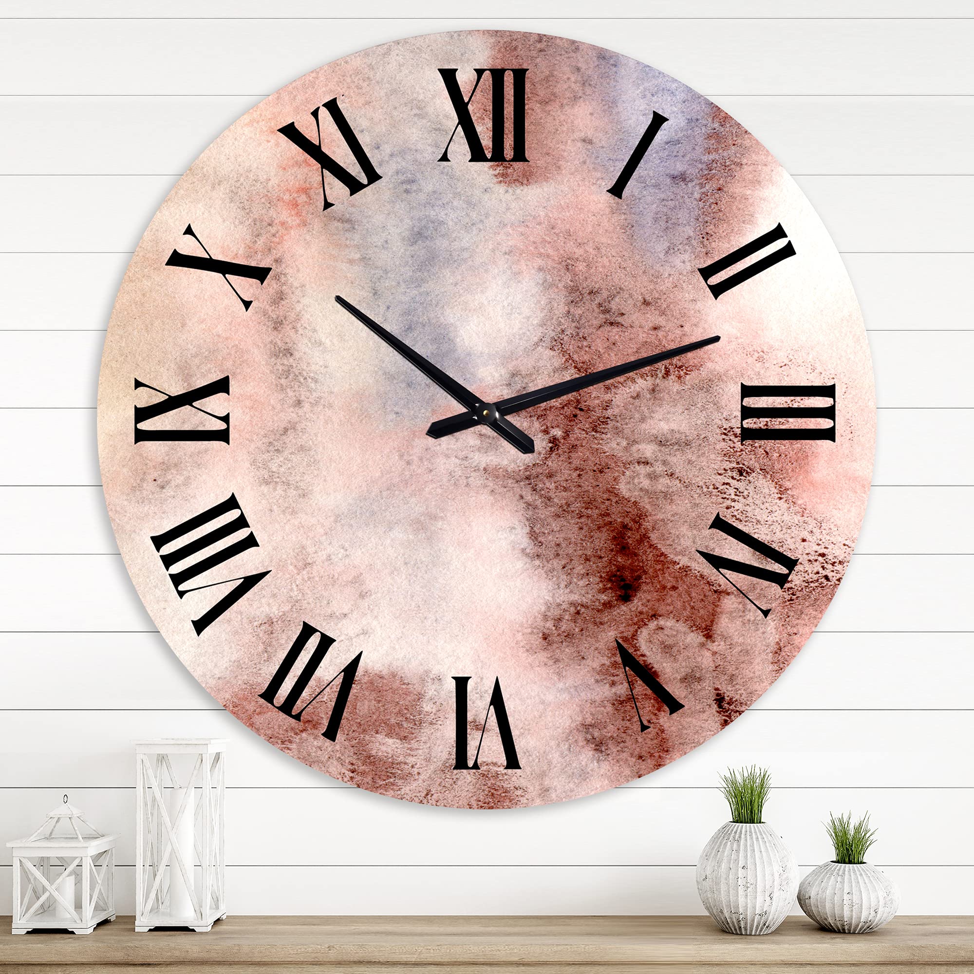 Pastel Abstract Wall Clock with Blue Pink & Dark Red Spots - Large Modern Fractal Design for Bedroom, Living Room, Office Decor | Silent Non-Ticking Home & Office Décor