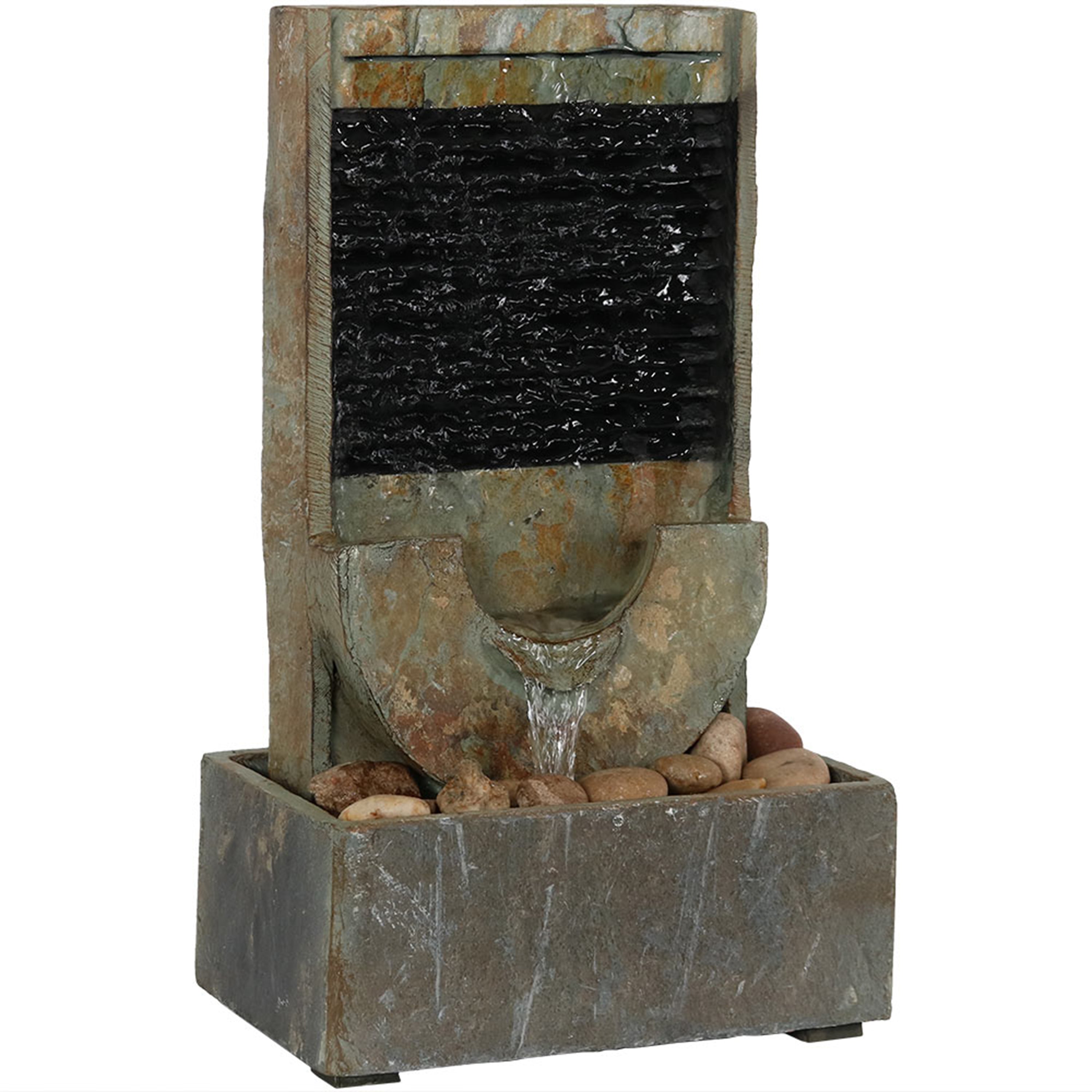 16 Inch Sunnydaze Half Moon Slate Indoor Water Fountain - Relaxing Home Decor for Living Room, Bedroom & Office