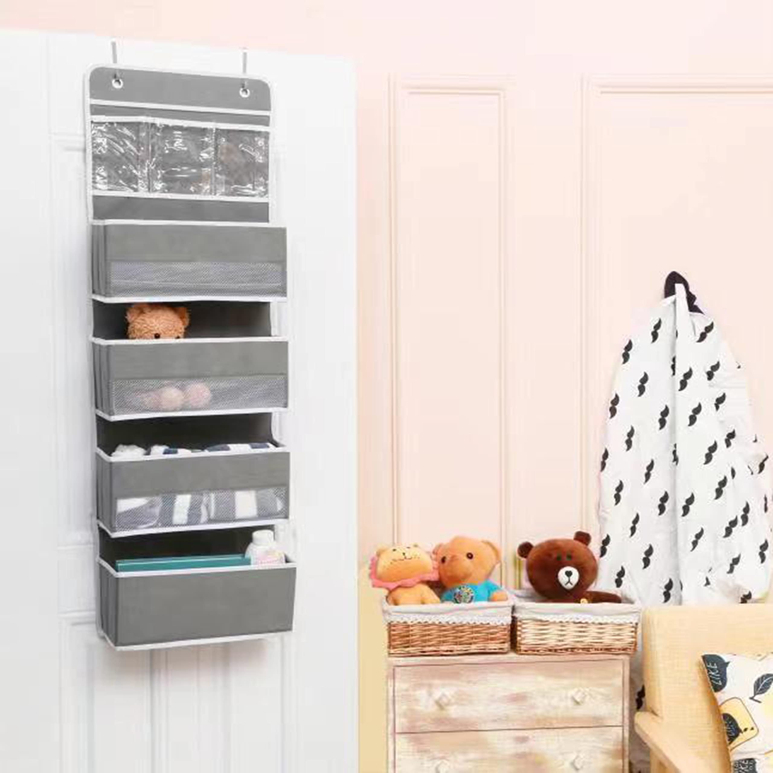 Sturdy Over The Door Hanging Organizer with Clear Pockets - Grey Wall Mounted File Storage for Home Office, Dorm Room & Closet Organization (1 Pack)