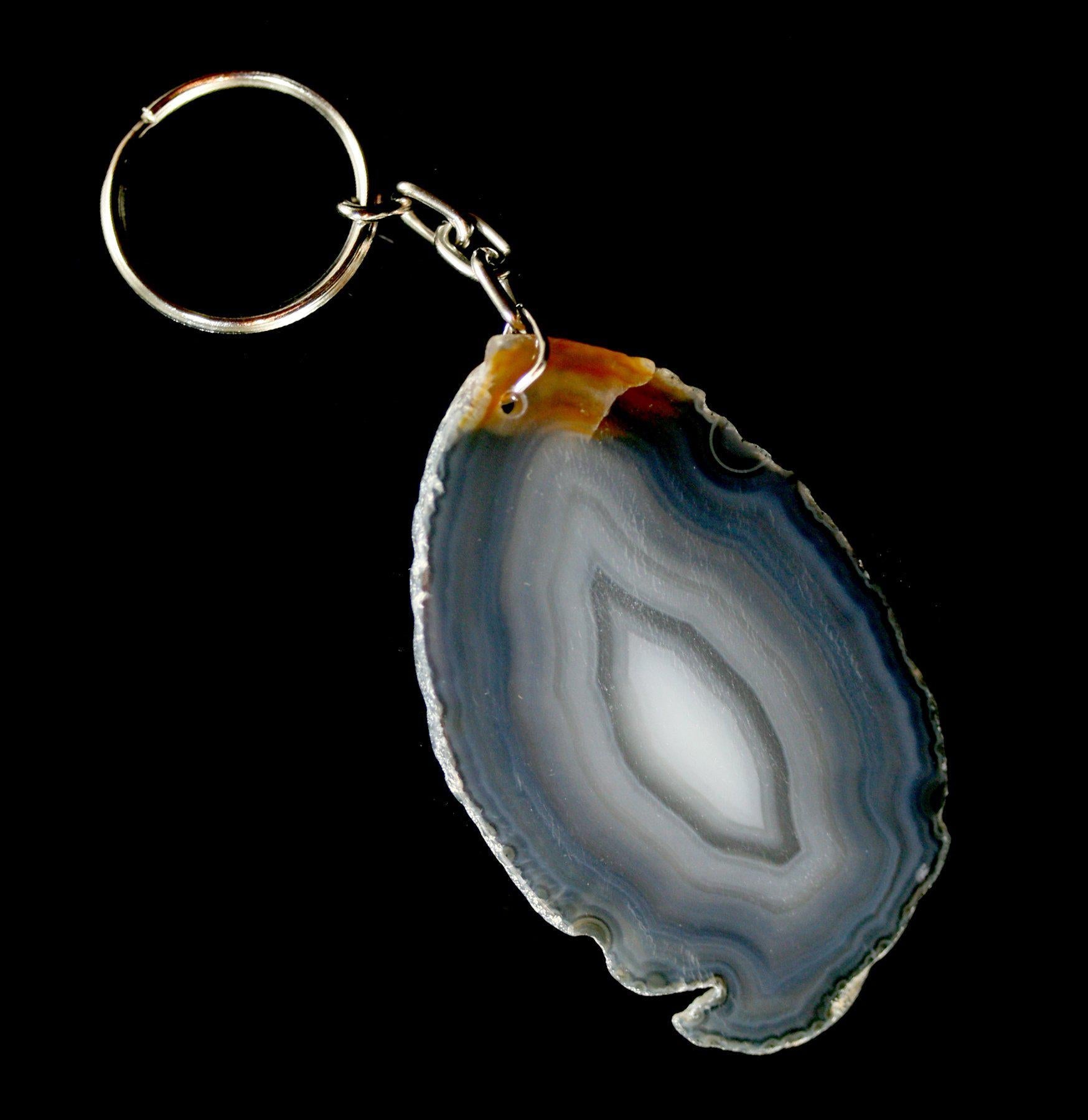 Natural Agate Slice Keychain with Handmade Leather Strap - Unique Crystal Gemstone Gift for Women & Men - Perfect for Home Decor, Jewelry Making & Spiritual Healing