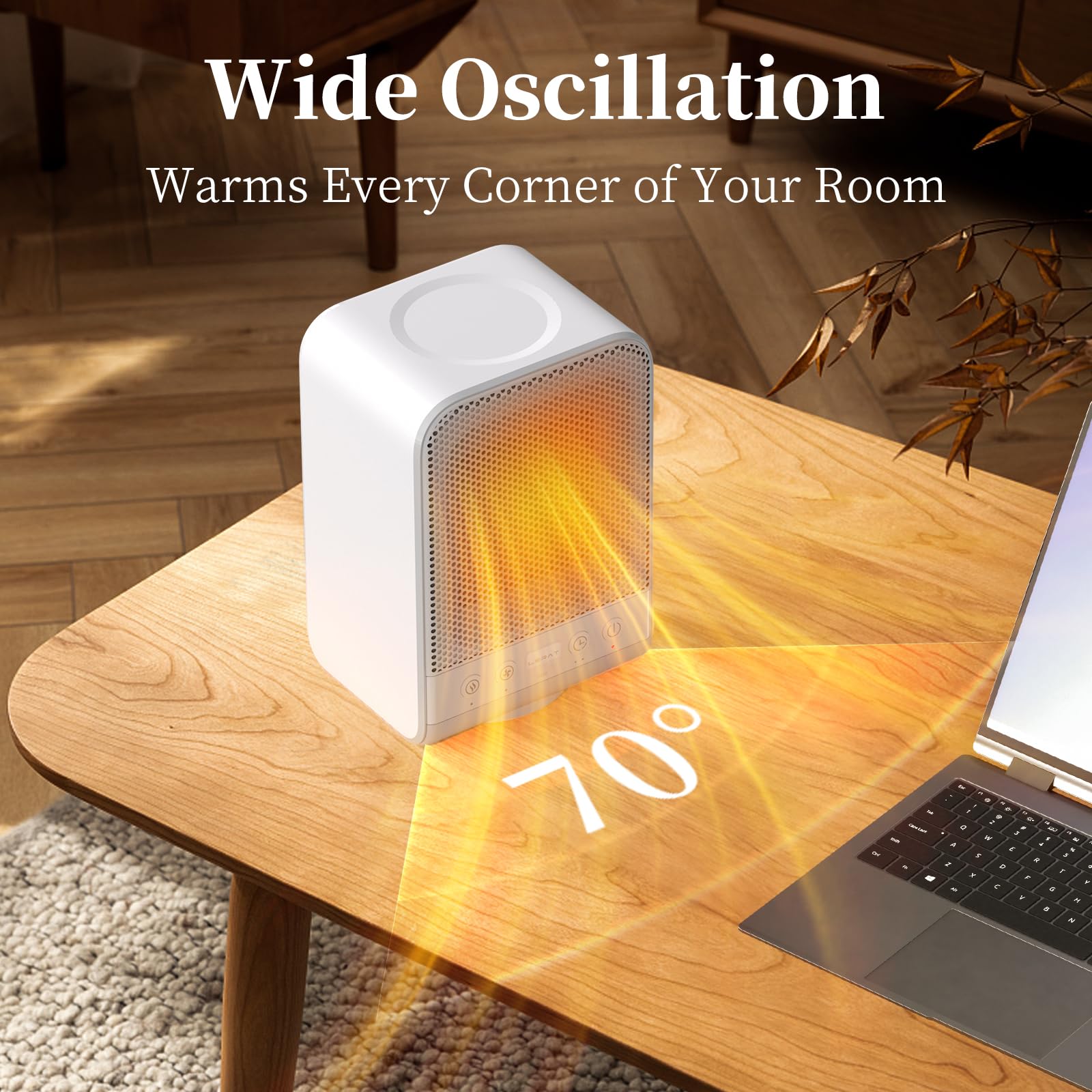 Lerat 1500W PTC Ceramic Space Heater - Portable Electric Heater with Thermostat, 3 Heating Modes & 1-12H Timer for Fast Heating - Perfect for Office, Bedroom & Home Use (White) | Indoor Heating Solution for Winter & Cold Spaces