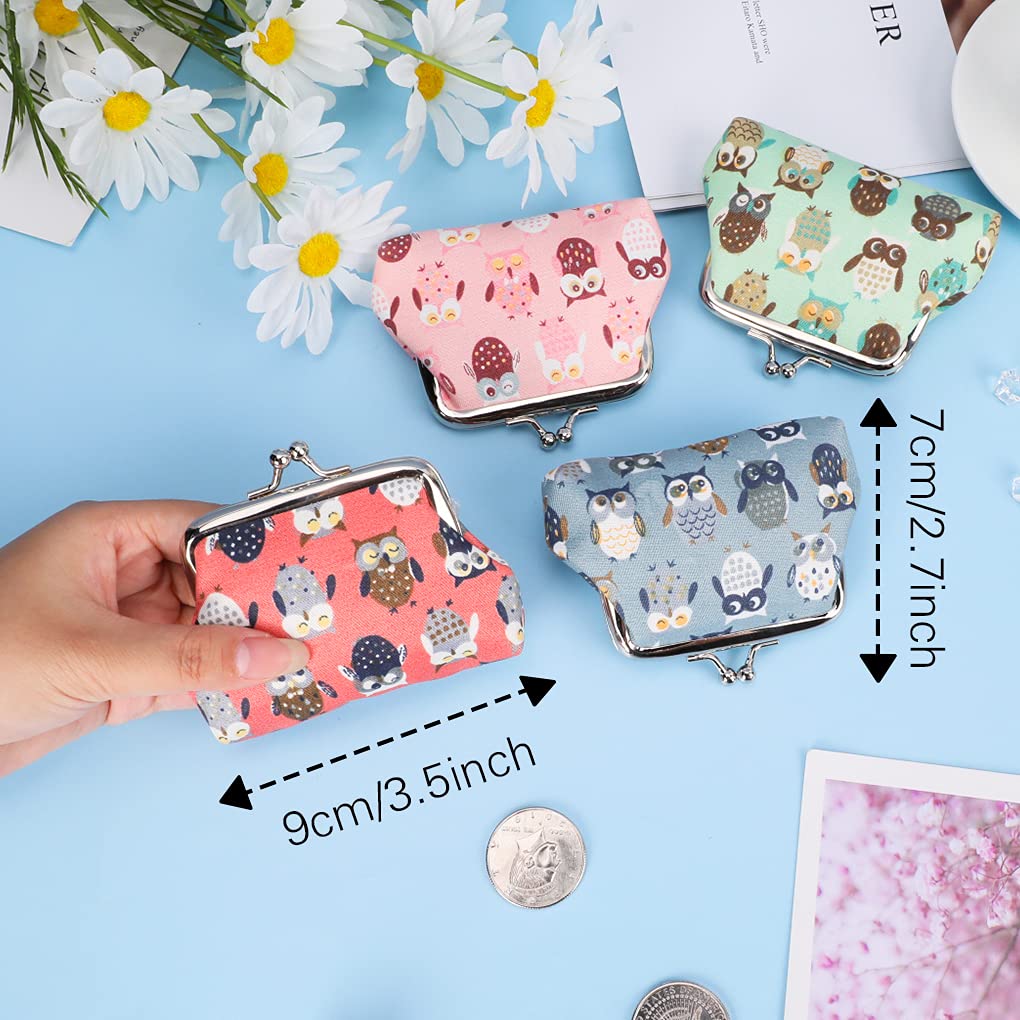 Oyachic 4Pcs Cute Owl Coin Purse Set - Small Leather Change Wallet with Clasp for Women & Girls - Perfect for Loose Change, Gift Giving & Everyday Use