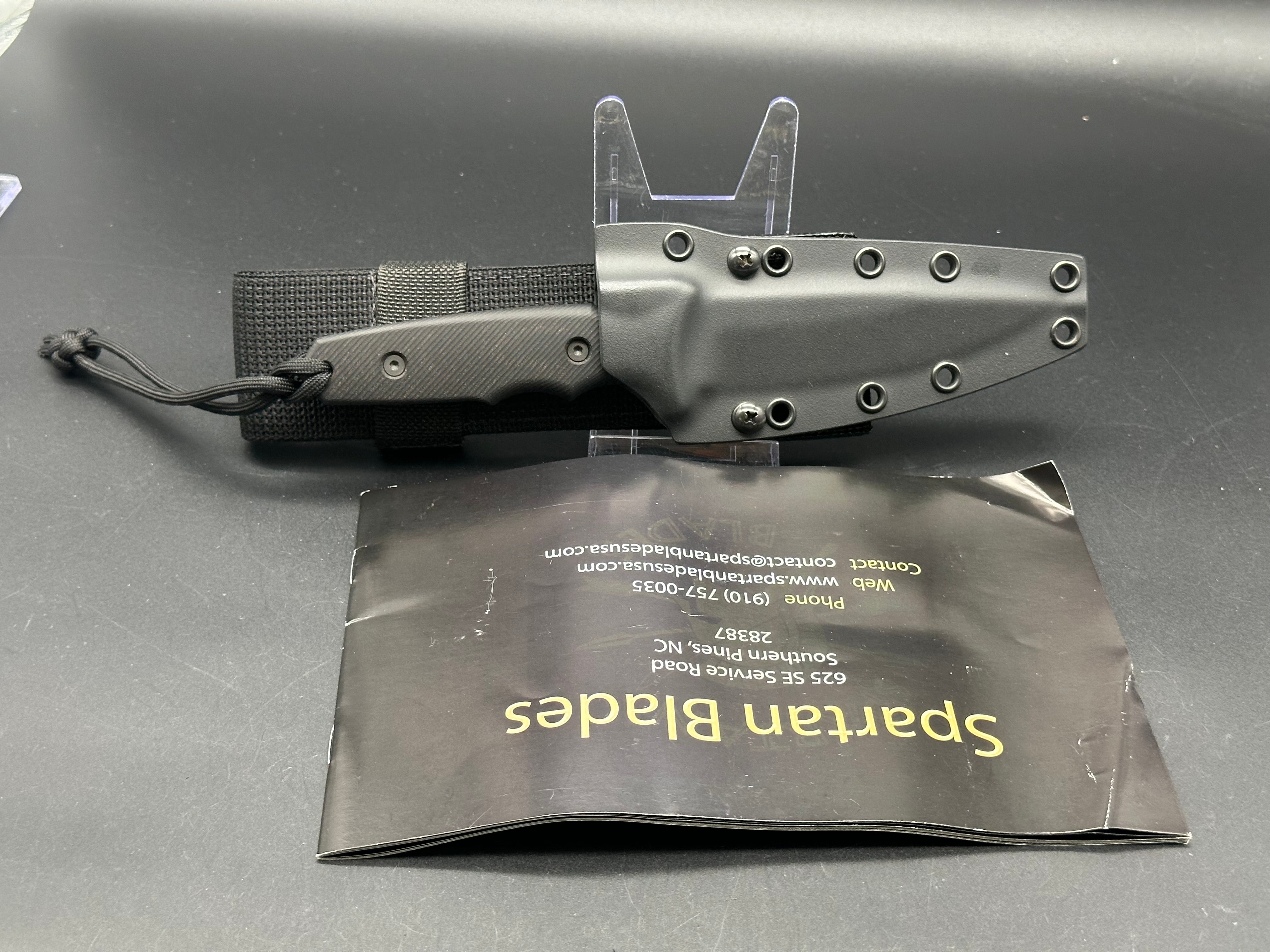 Spartan Harsey TT Tactical Trout Knife - Black S35VN Steel Blade with Black Linen Micarta Handle - Survival, Hunting, Camping & Outdoor Activities