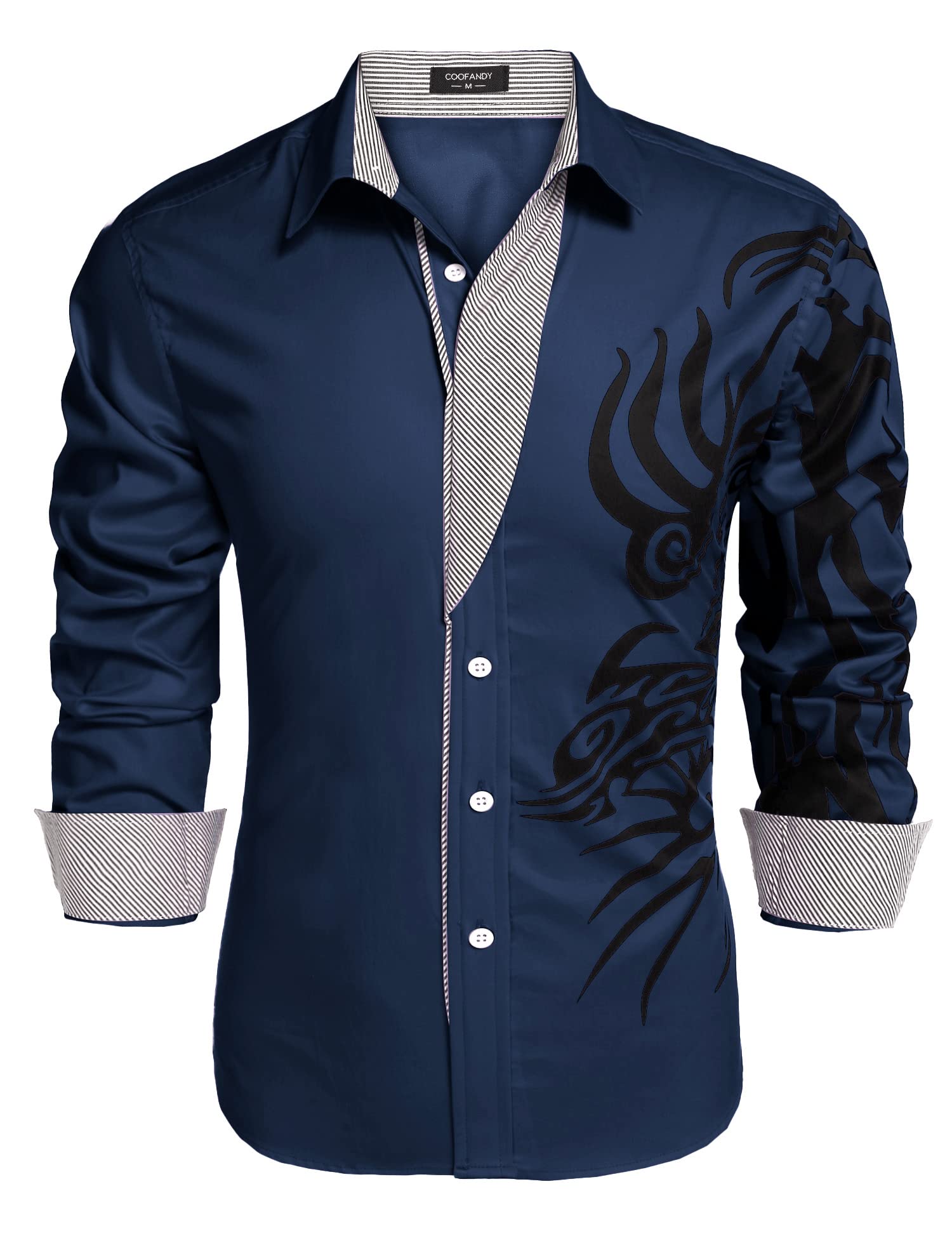 COOFANDY Men's Stylish Printed Button Down Dress Shirt - Long Sleeve Casual Business Shirt for Office, Party & Date Night Outfits