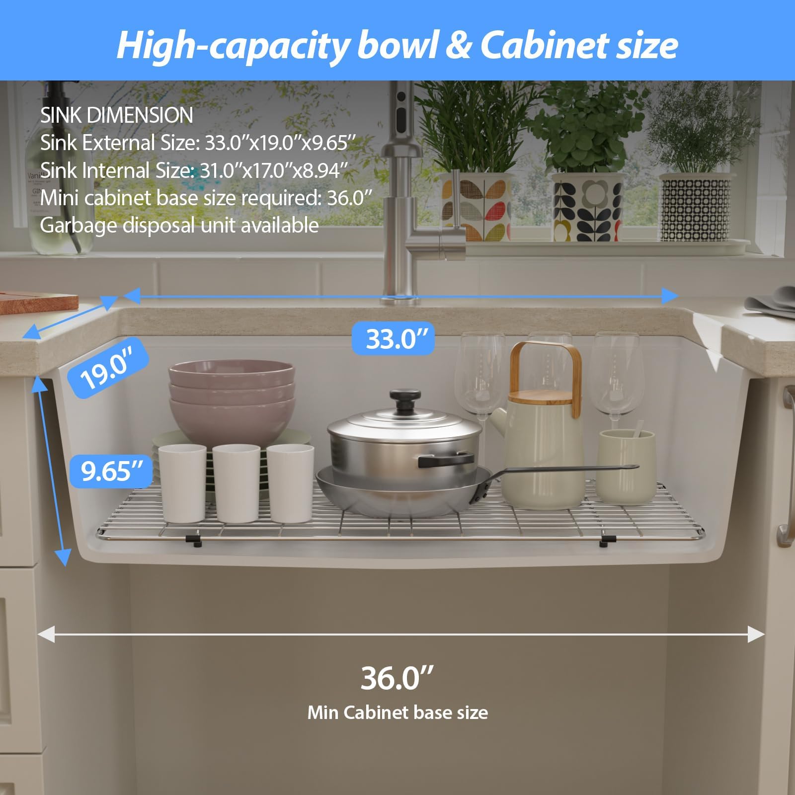 Lordear 33 Inch White Undermount Granite Composite Kitchen Sink - Single Bowl Workstation (33x19x10 Inch) - Durable Quartz Sink for Modern Kitchens, Perfect for Food Prep & Dishwashing