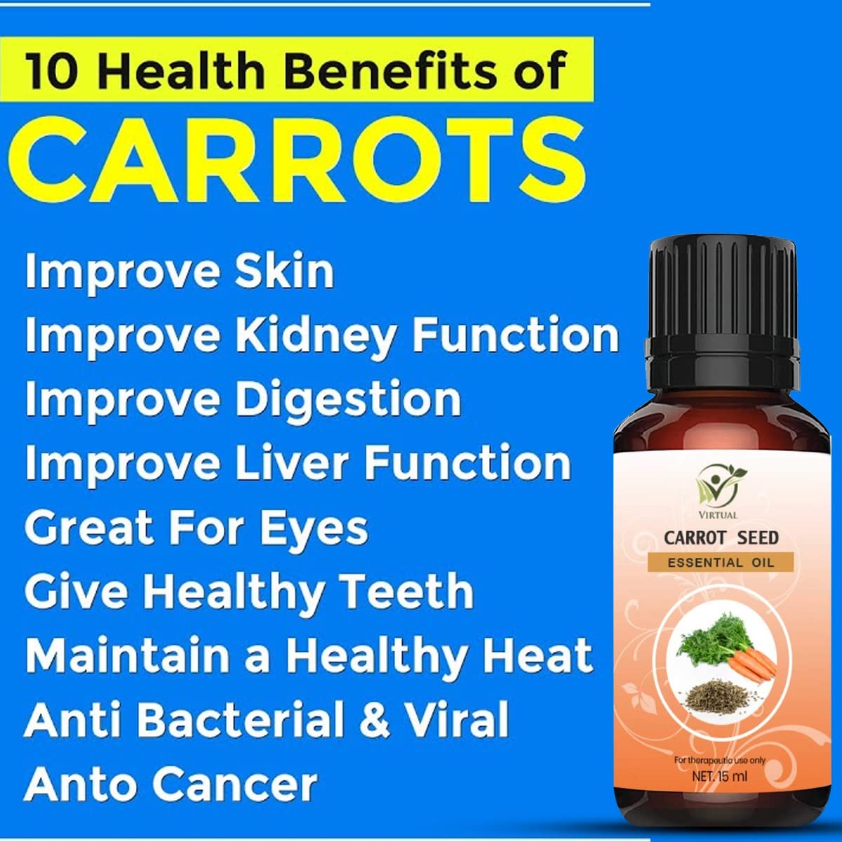 100% Pure Natural Carrot Seed Essential Oil - 30ml for Face, Skin & Hair Care | Organic Carrier Oil for Moisturizing, Anti-Aging & Scalp Treatment | Perfect for Aromatherapy, Massage & DIY Beauty Products
