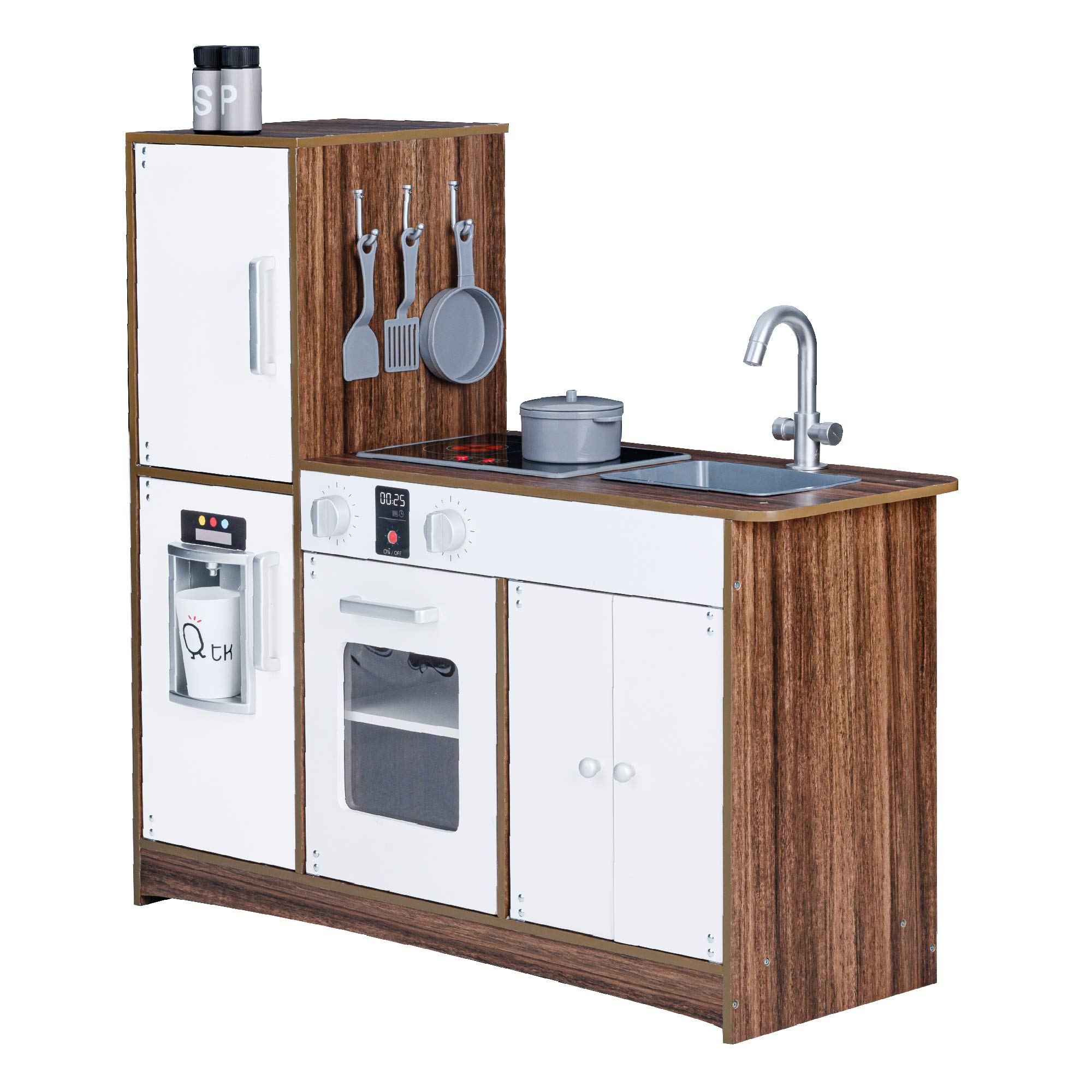 Teamson Kids Little Chef Palm Springs Classic Wooden Play Kitchen Set with 6 Accessories - Natural & White Color | Pretend Cooking Toy for Toddlers & Preschoolers | Perfect for Indoor Role Play, Birthday Gifts & Early Learning Development