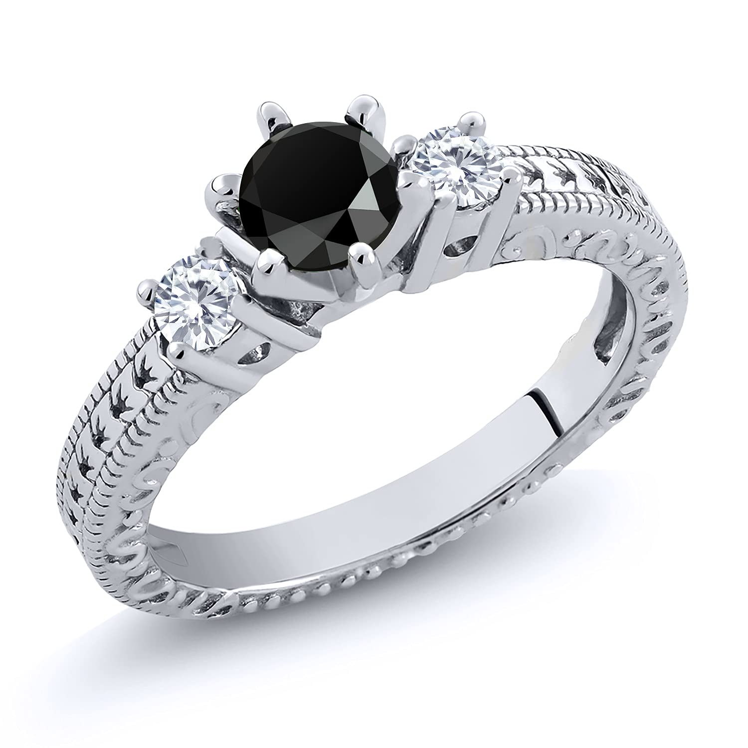 0.68 Ct Round Black Onyx & E-F Color Lab Grown Diamond 925 Sterling Silver Ring for Women | Elegant Wedding, Engagement & Everyday Jewelry Gift