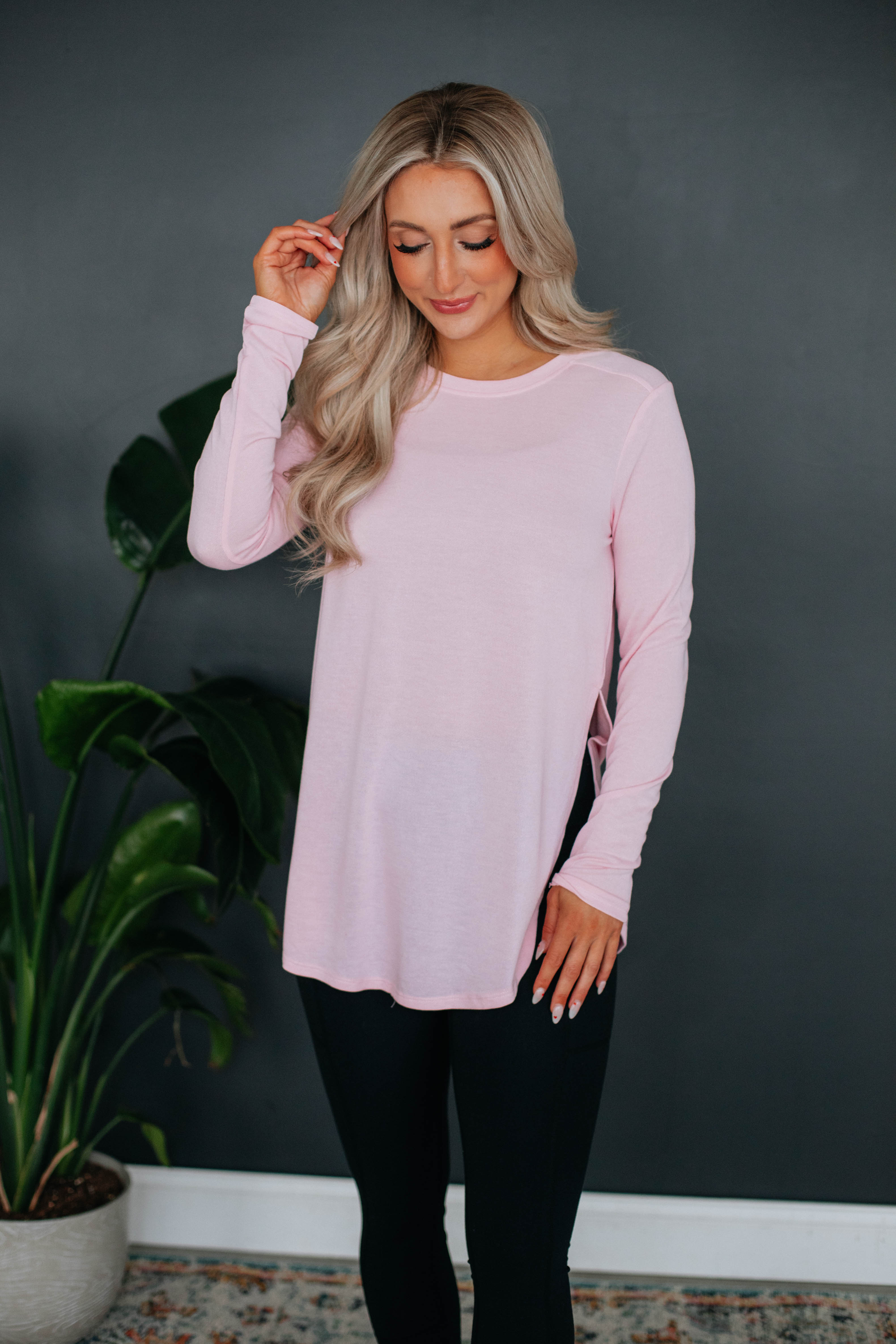 Women's Jardin Long Sleeve Blush Top - Elegant Floral Print Blouse for Casual Wear, Office & Date Night Outfits