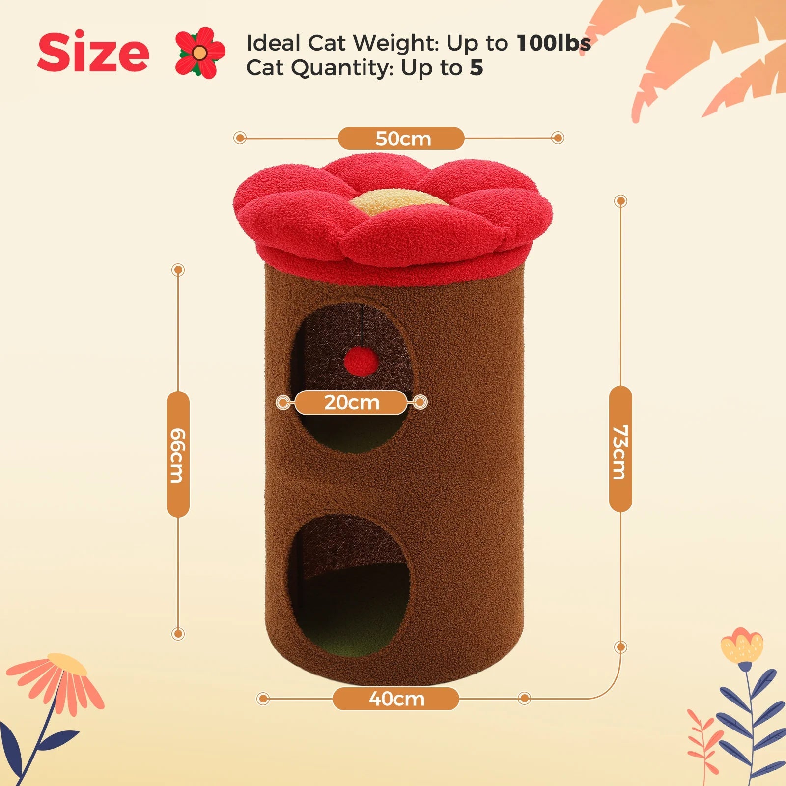 2 Level Wooden Flower Pet House for Cats & Small Dogs - Cozy Brown Hideaway for Indoor Play & Nap