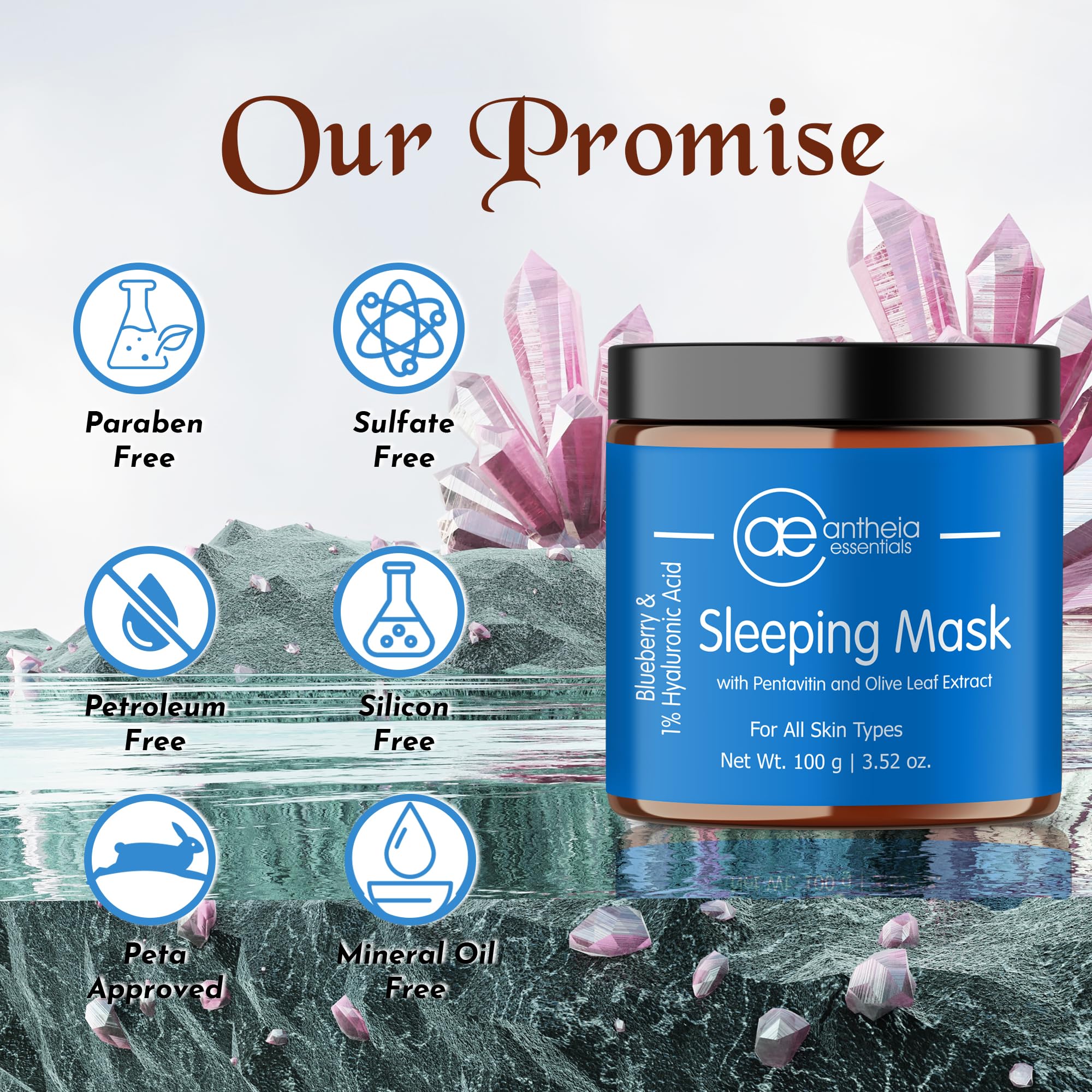 Antheia Essentials Blueberry Sleeping Face Mask with Collagen Booster - Overnight Hydration for Glowing Skin | Cell Regeneration & Antioxidant-Rich Formula for Men & Women | 100g | Perfect for Nighttime Skincare Routine & Post-Travel Skin Recovery