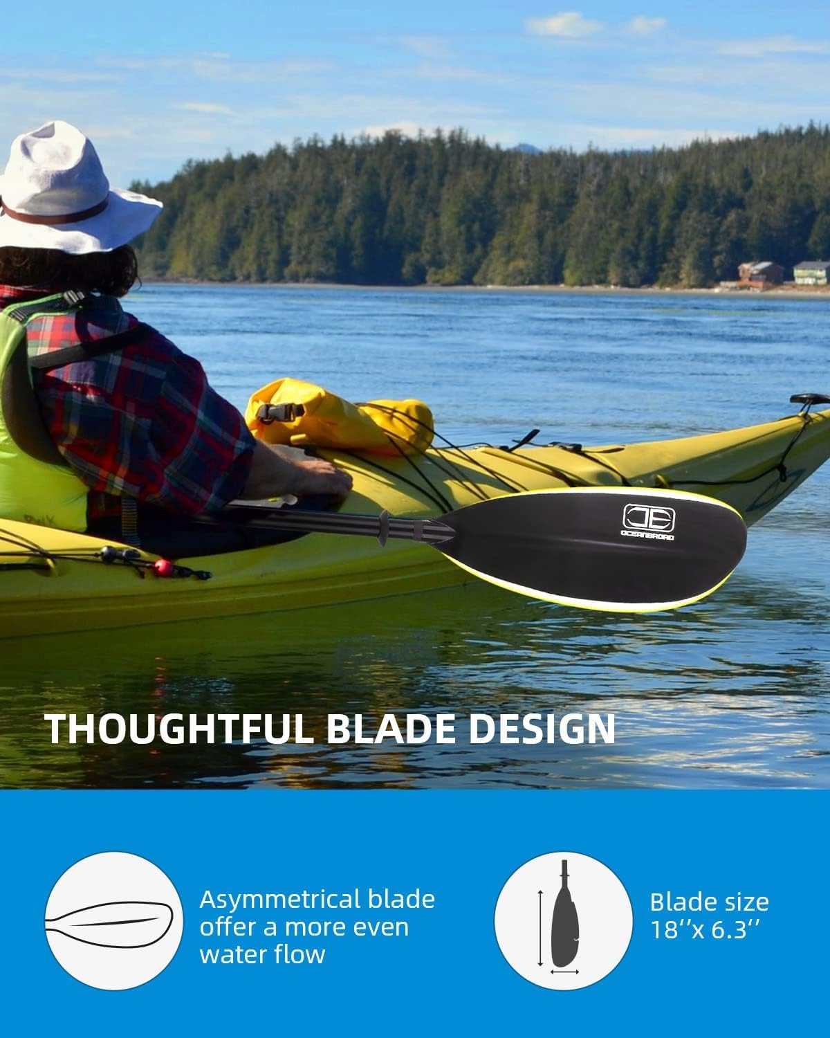 OCEANBROAD Adjustable Fishing Kayak Paddle 94-102in (240-260cm) - Lightweight Aluminum Alloy Shaft with Paddle Leash - Perfect for Kayaking, Canoeing & Water Sports