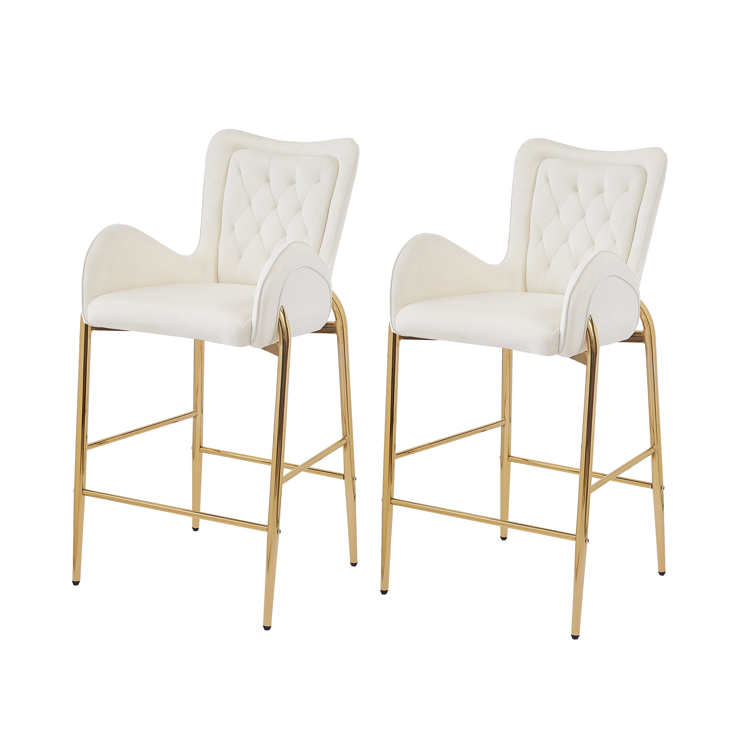 28.75 Inch Counter Height Bar Stools Set of 2 - Velvet Upholstered Barstools with Golden Metal Legs, Adjustable Swivel Bar Chairs for Kitchen Island, Breakfast Nook & Home Bar Decor