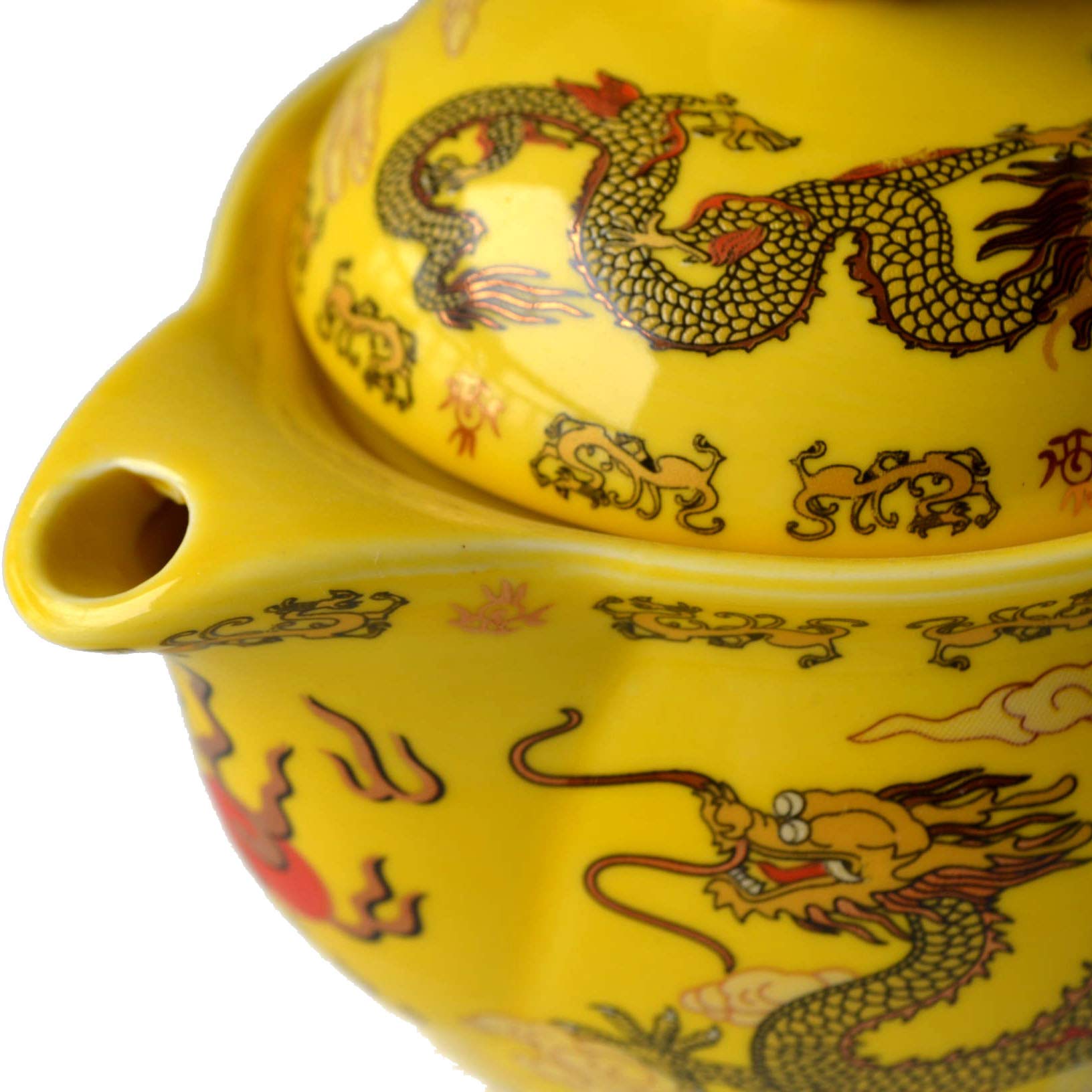 12oz Chinese Dragon Teapot with Infuser - Yellow Porcelain for Loose Tea Brewing at Home