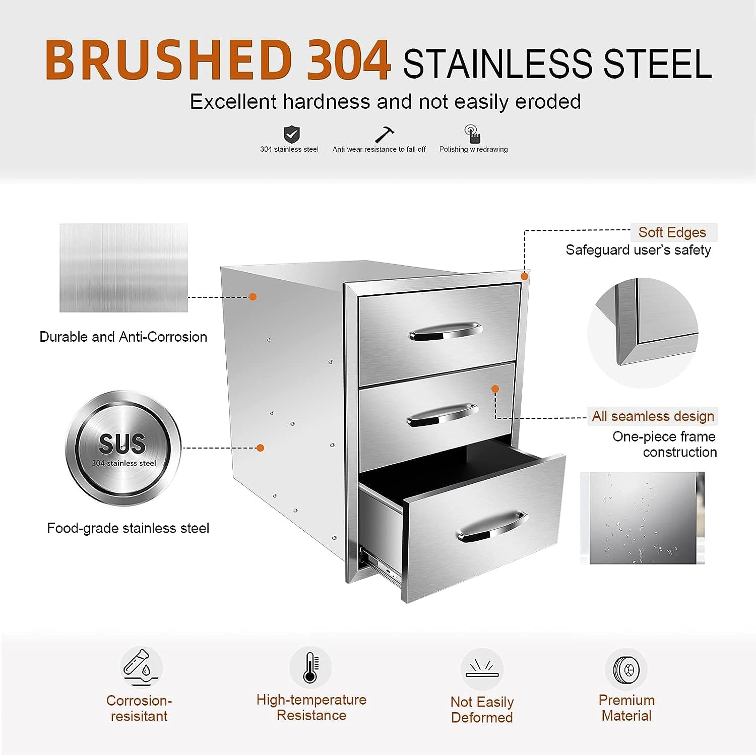 Premium 18W x 24H x 23D Inch Outdoor Kitchen Drawers - Waterproof BBQ Island Storage Cabinet for Patio Grill Stations | Durable Weather-Resistant Design for Backyard, Poolside & Outdoor Entertaining | Perfect for Grilling, Cooking & Party Storage