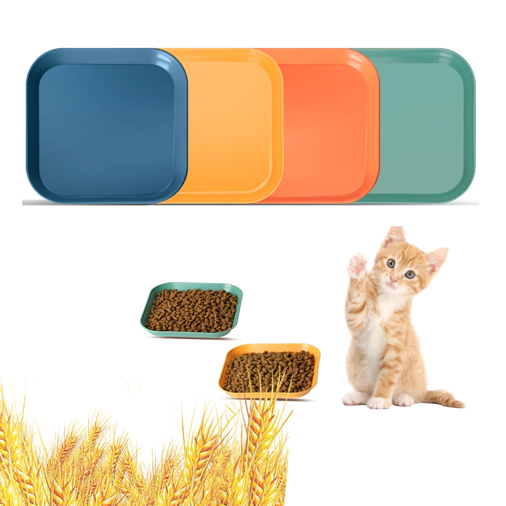 6 Inch Cat Food Bowls Set of 4 - Unbreakable Wheat Straw Pet Dishes, Whisker Fatigue Free Shallow Cat Bowls for Indoor Cats - Perfect for Mealtime, Water & Wet Food Feeding