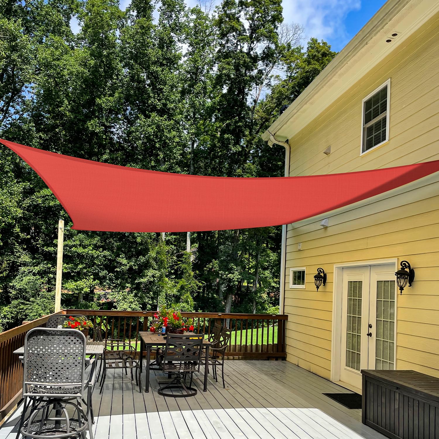 10' x 13' Red Commercial Grade Sun Shade Sail - UV Protection Square Canopy with Permeable Fabric & Curved Edges - Perfect for Patio, Poolside, Backyard, and Outdoor Commercial Spaces