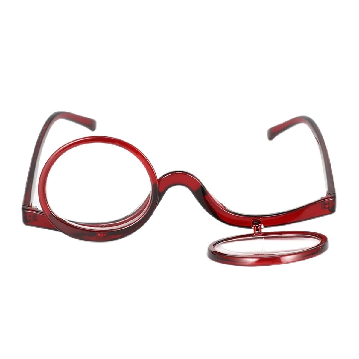 Queenbox +1.0 Magnifying Makeup Glasses with Flip Lens - Reading & Cosmetic Eyewear for Women (Red) - Perfect for Makeup Application, Reading & Close-Up Work