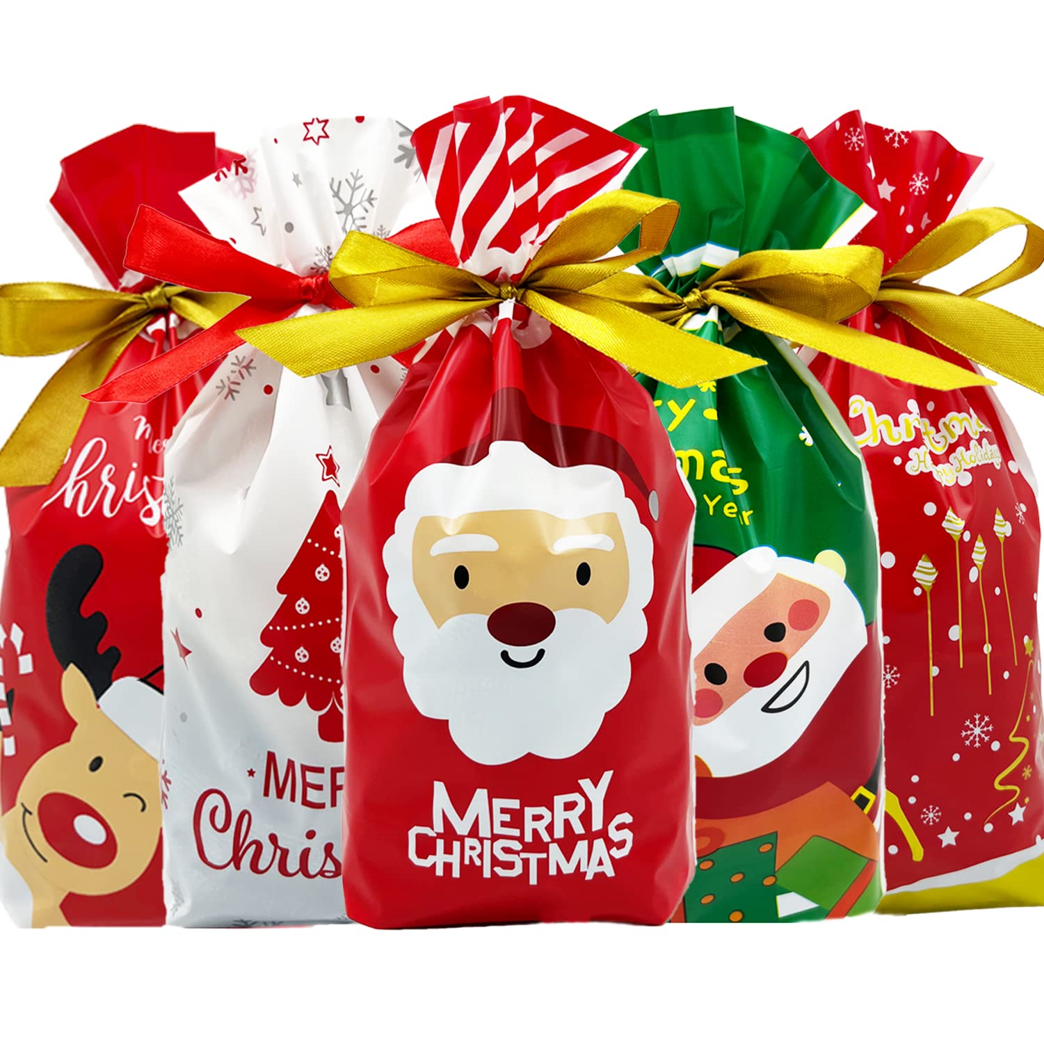 50 Pcs Christmas Candy Bags - Red Drawstring Treat Bags for Holiday Cookies, Gifts & Party Favors | Perfect for Christmas Parties, School Events & Stocking Stuffers