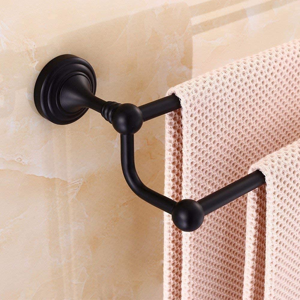Black 40Cm All Copper Wall Mounted Double Rail Towel Rack - Bathroom & Kitchen Towel Holder Bar with Hanger | Space-Saving Drying Solution for Small Bathrooms & Modern Kitchens