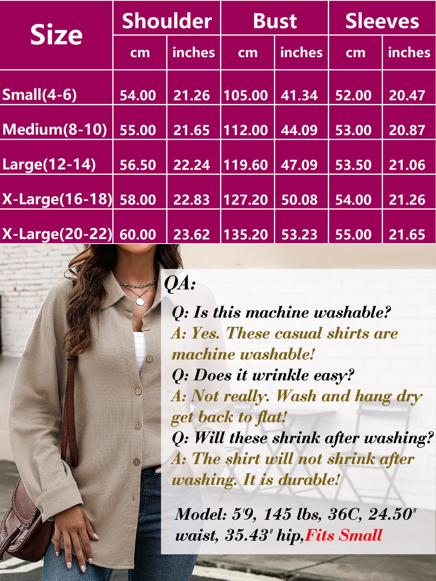 KYLELOVE Women's Oversized Waffle Knit Shacket - Long Sleeve Button Down Casual Jacket with Pockets | Perfect for Fall Layering, Workwear & Weekend Outfits